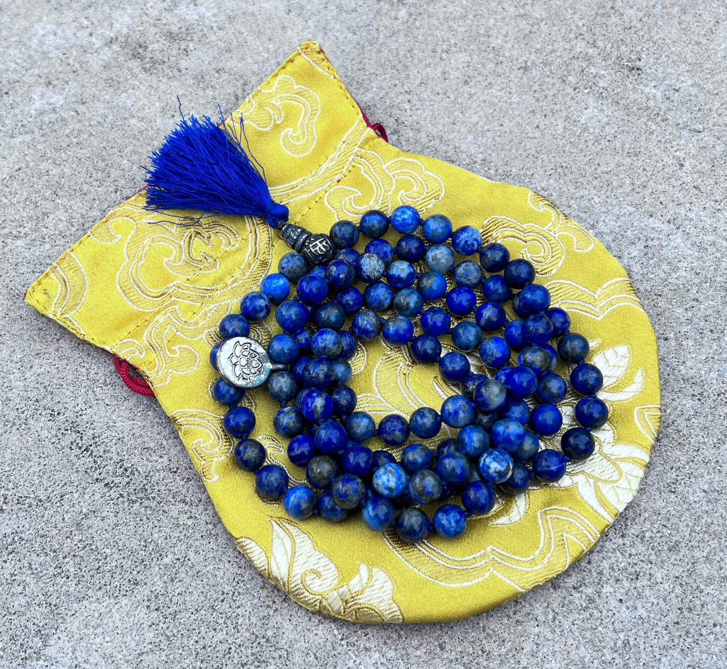 Gemstone Lotus Charm Lapis Lazuli 108 Beads Prayer Mala