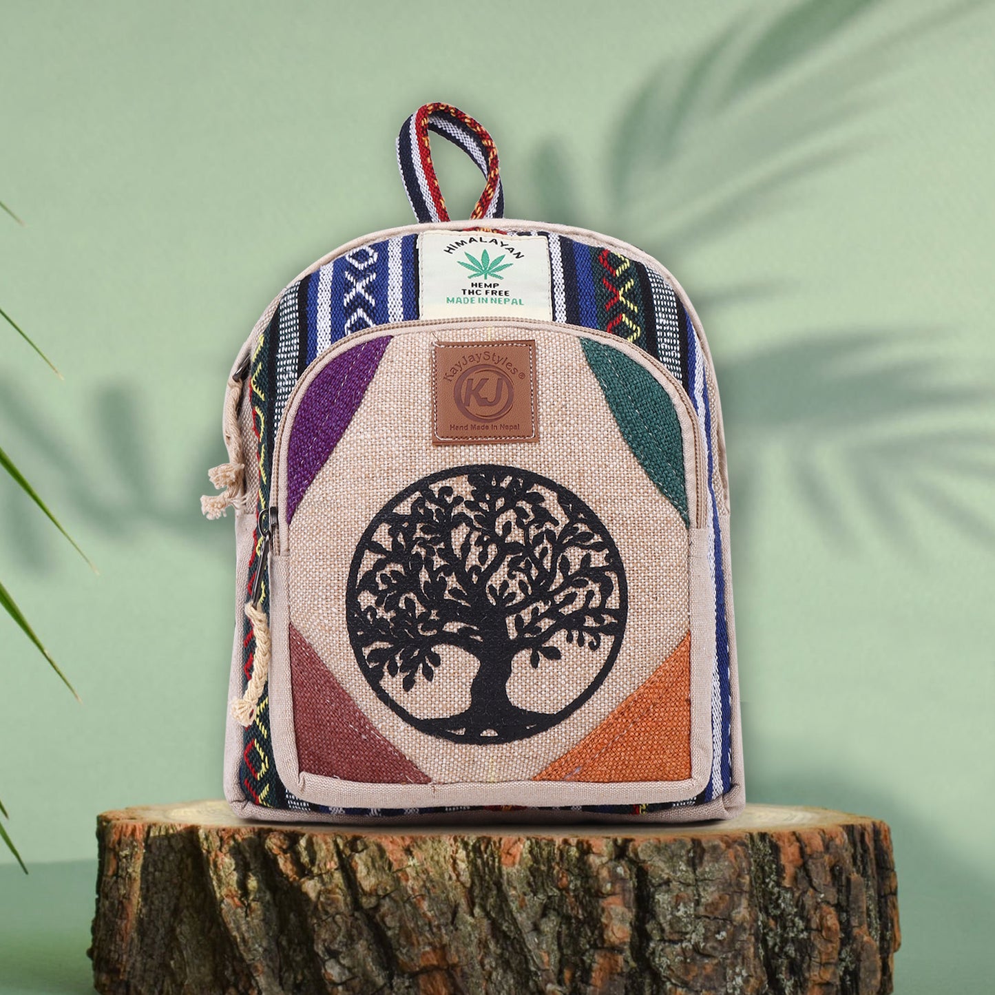 KayJayStyles Small Lightweight Minipack Daypack Handmade Himalayan Hemp Travel, Hiking, Purse for Men, Women (Tree Of Life)