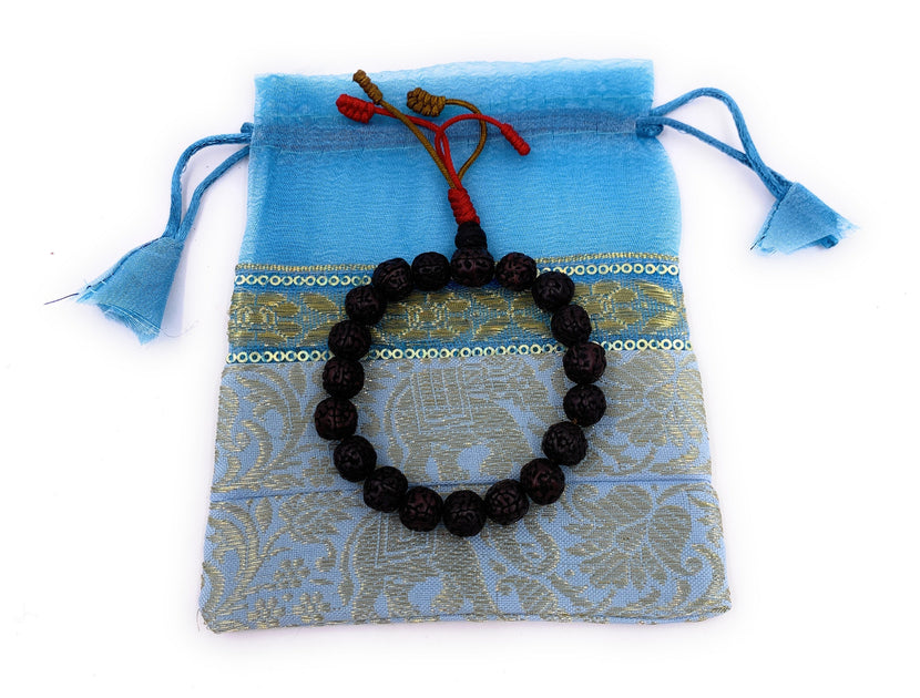 DharmaObjects Hindu Natural Rudraksha Mala Rosary 108 Beads Free Pouch