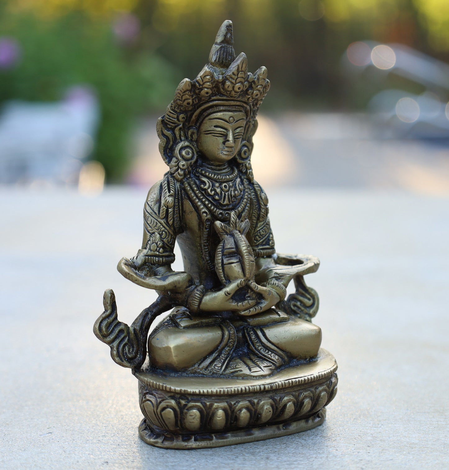 Amitayus Long life Buddha Statue Solid Brass for Home Altar Shrine Meditation Room 5 Inches Tall