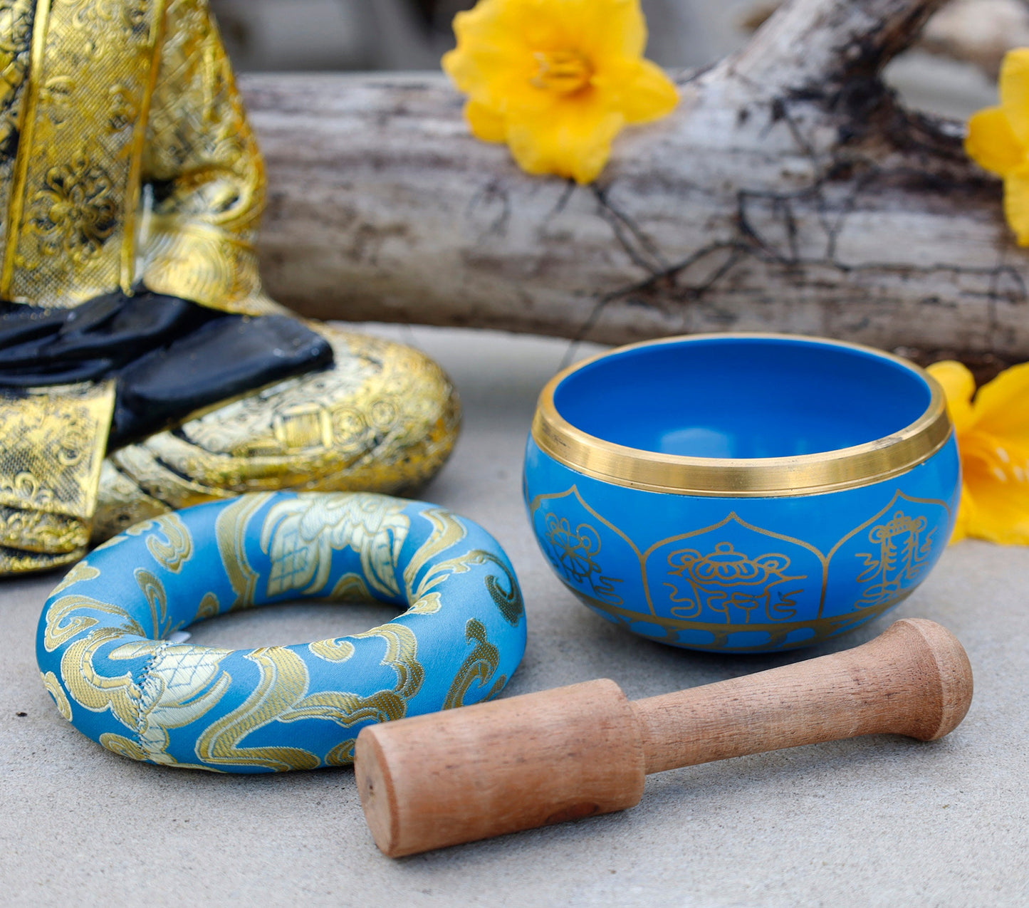 Tibetan Singing Bowl Complete Set ~ 8 Lucky Symbols ~ For Meditation, Chakra Healing, Prayer, Yoga