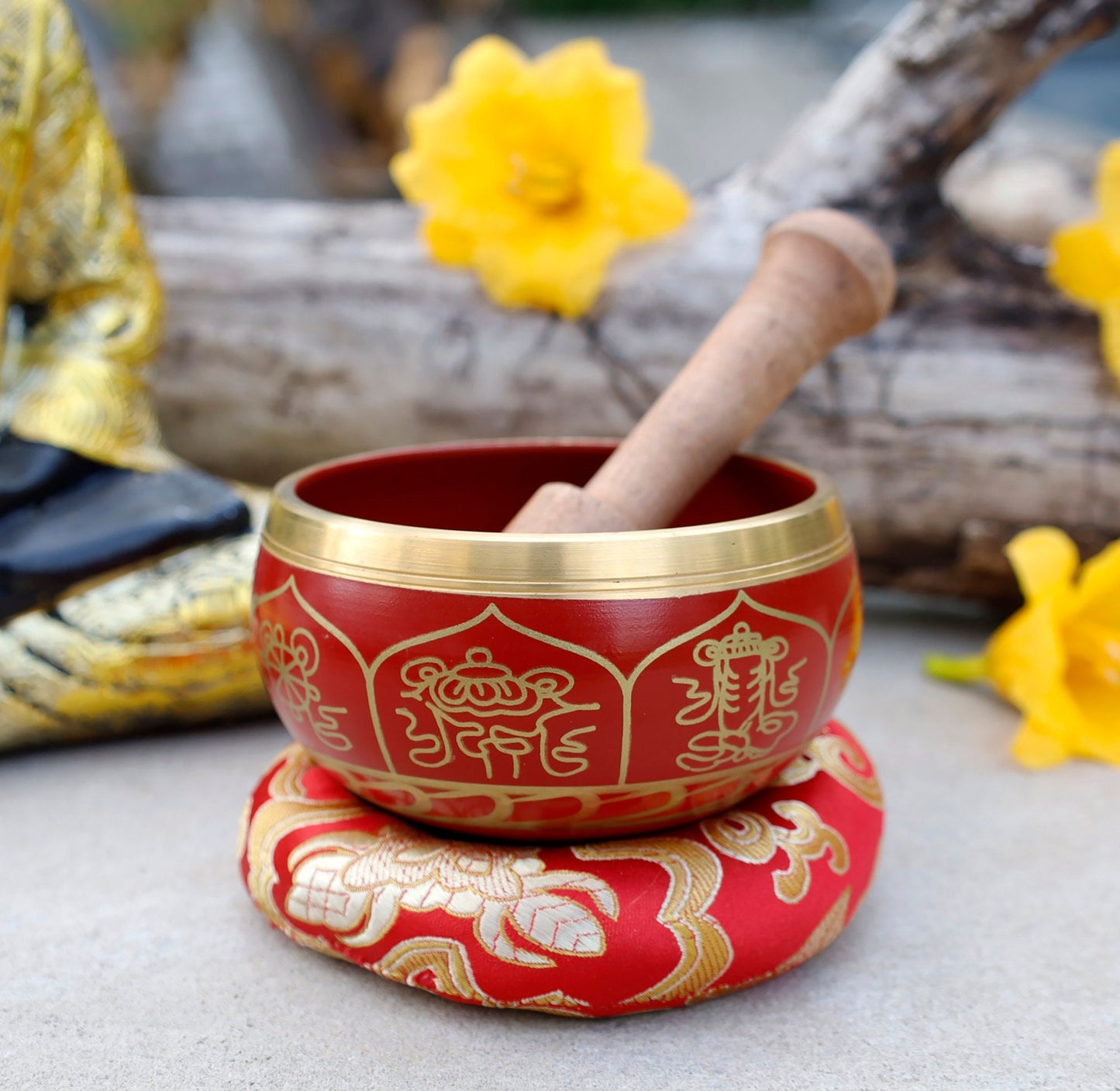 Tibetan Singing Bowl Complete Set ~ 8 Lucky Symbols ~ For Meditation, Chakra Healing, Prayer, Yoga