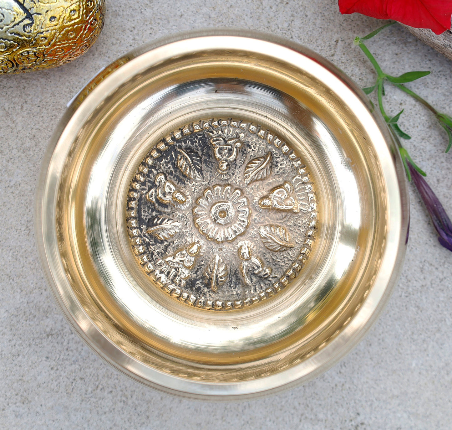 Tibetan Singing Bowl Complete Set 5 Buddhas ~ With Mallet, Brocade Cushion & Carry Bag ~ For Meditation, Chakra Healing, Prayer, Yoga