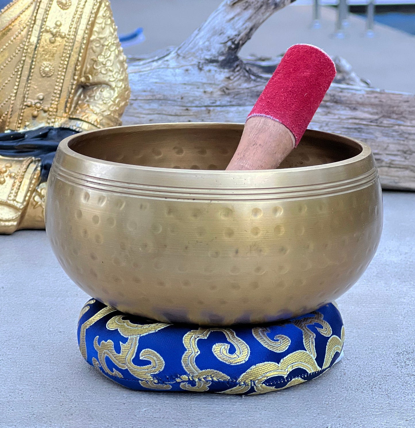 Tibetan Ring Gong Hammer Mark Singing Bowl Complete Meditation ~ Yoga, Mindfulness, Spiritual & Chakra Healing