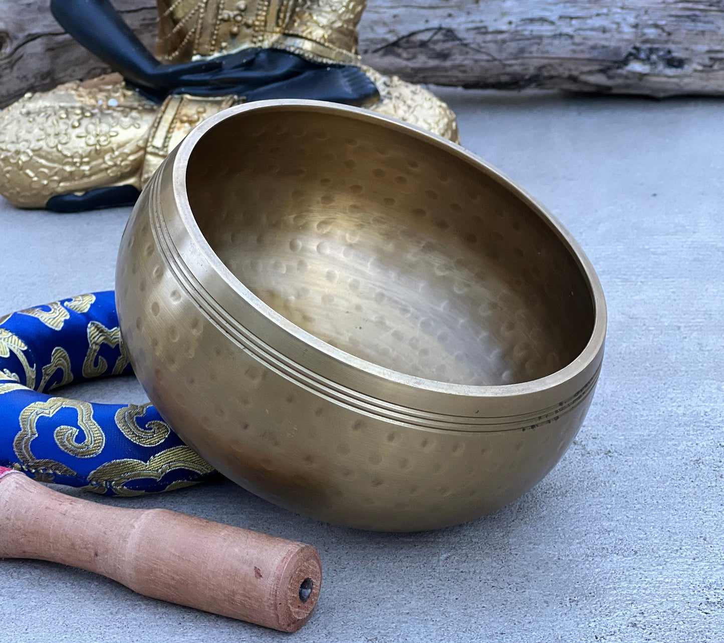 Tibetan Ring Gong Hammer Mark Singing Bowl Complete Meditation ~ Yoga, Mindfulness, Spiritual & Chakra Healing