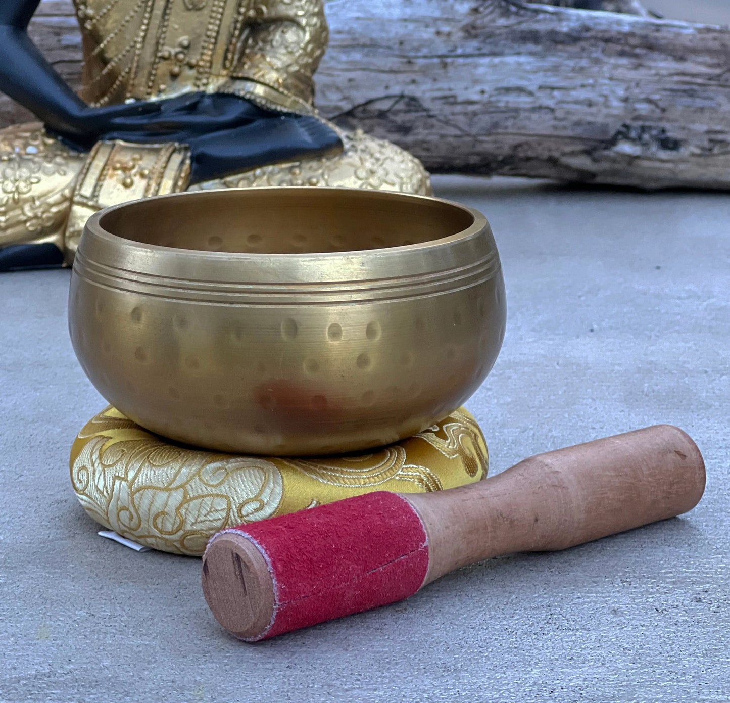 Tibetan Ring Gong Hammer Mark Singing Bowl Complete Meditation ~ Yoga, Mindfulness, Spiritual & Chakra Healing