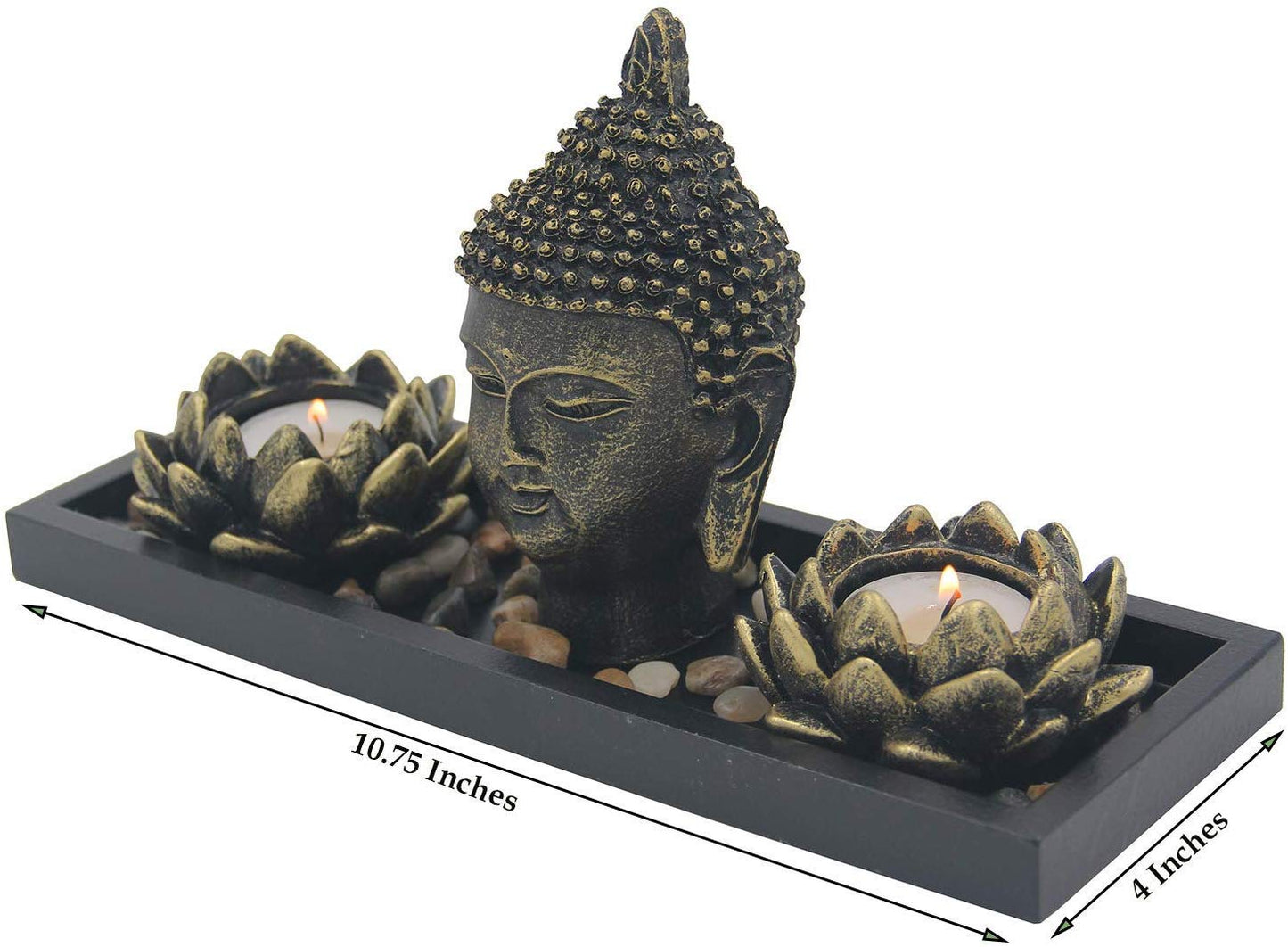 Zen Garden Buddha Head Lotus Tea Light Candle Holder Set Home Décor Gift - DharmaObjects