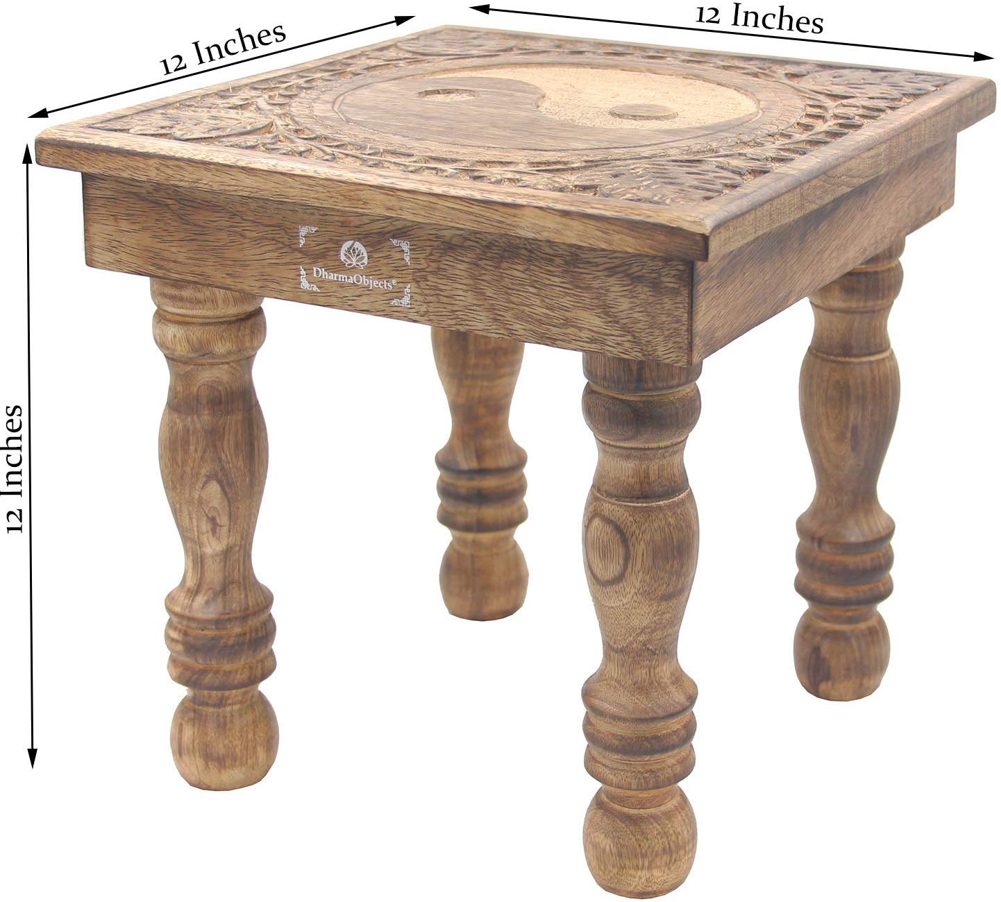 Solid Mango Wood Hand Carved Prayer Puja Shrine Altar Meditation Table (Yin Yang) - DharmaObjects