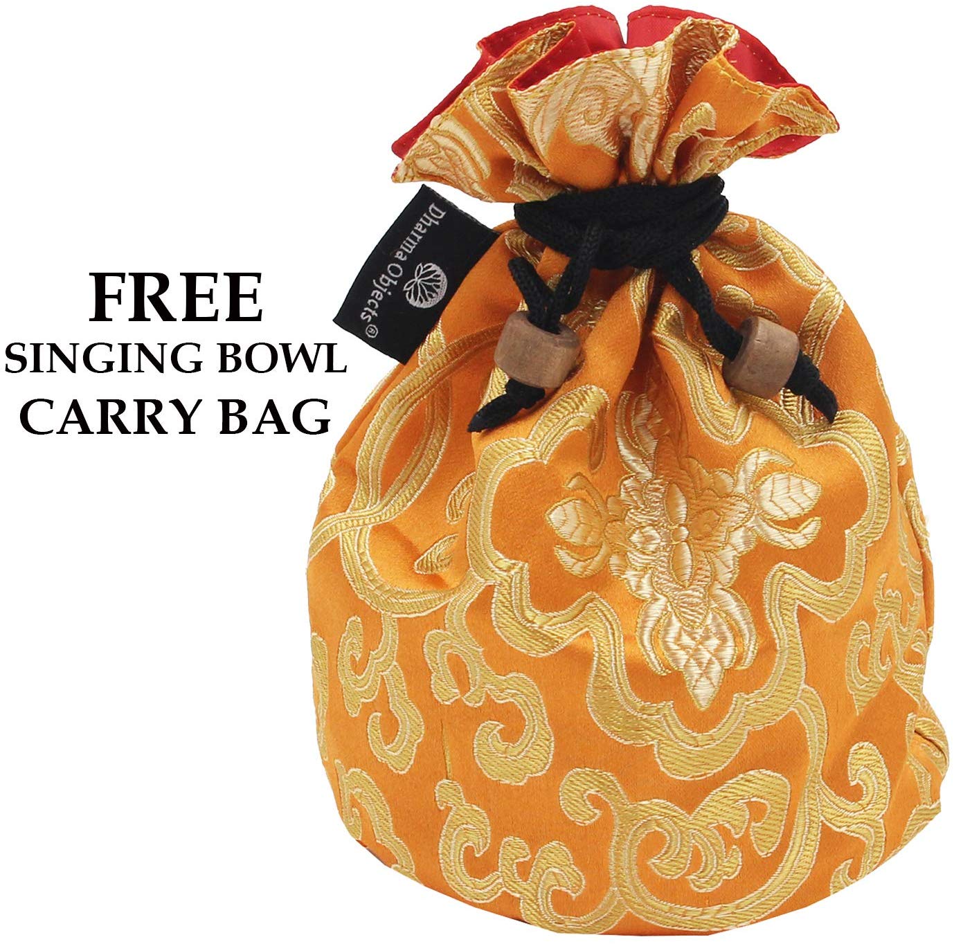 Medium ~ Tibetan OM MANI Singing Bowl Set ~ With Mallet, Brocade Cushion & Carry Bag ~ For Meditation, Chakra Healing, Prayer, Yoga (Yellow) - DharmaObjects