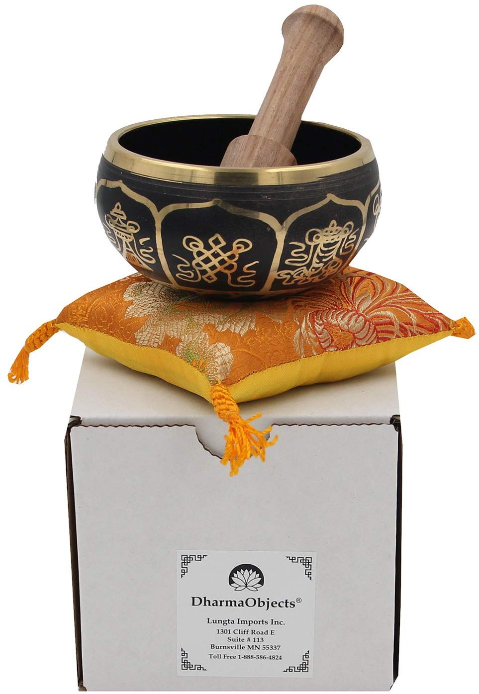 Gorgeous MEDITATION 8 Lucky Symbols Singing Bowl With Mallet - DharmaObjects