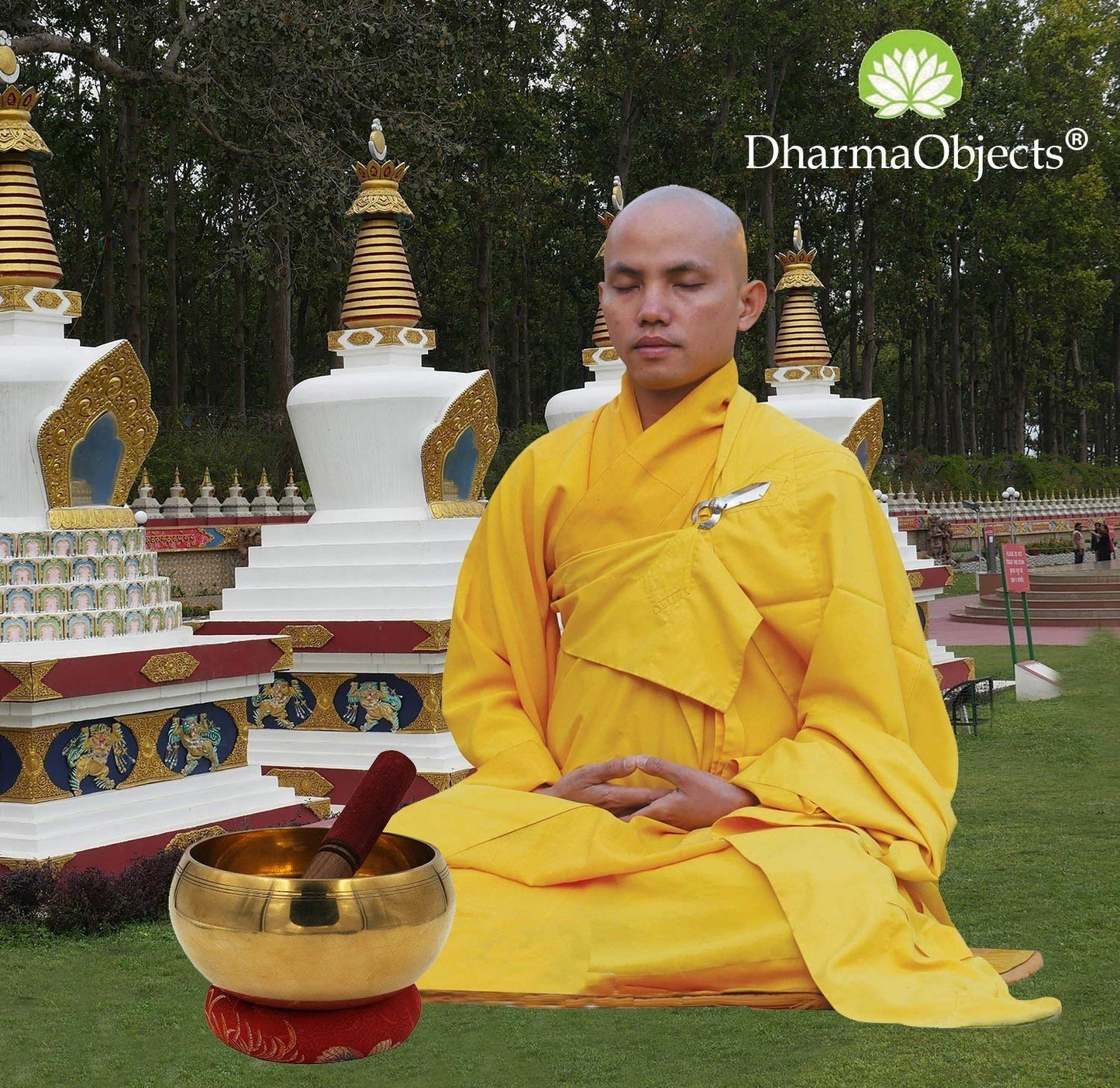 Tibetan Extra Large Heavy Meditation Ring Gong Singing Bowl With Mallet and Silk Cushion - DharmaObjects