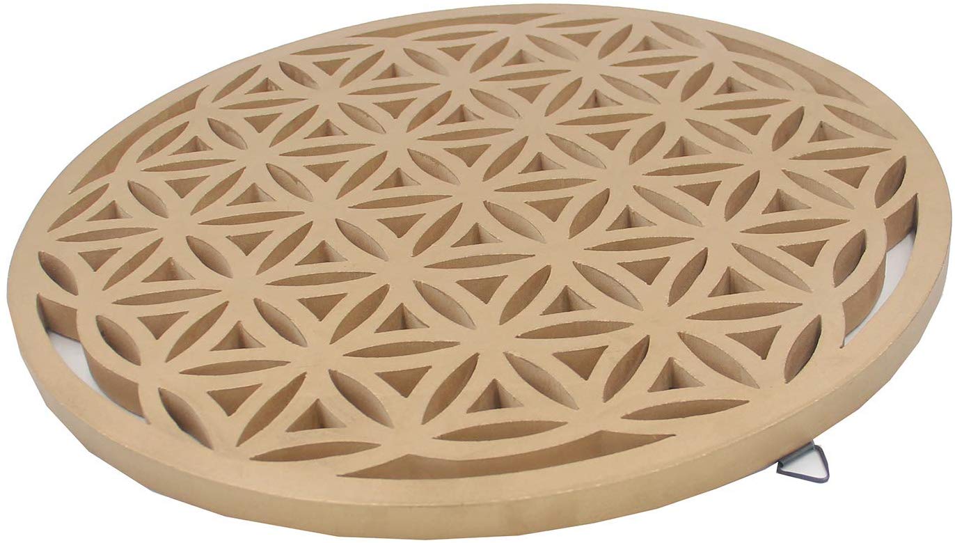 Large Flower of Life Sacred Geometry Positive Energy Handcrafted Wooden Wall Decor Hanging Art (Gold, 15.75 Inches) - DharmaObjects