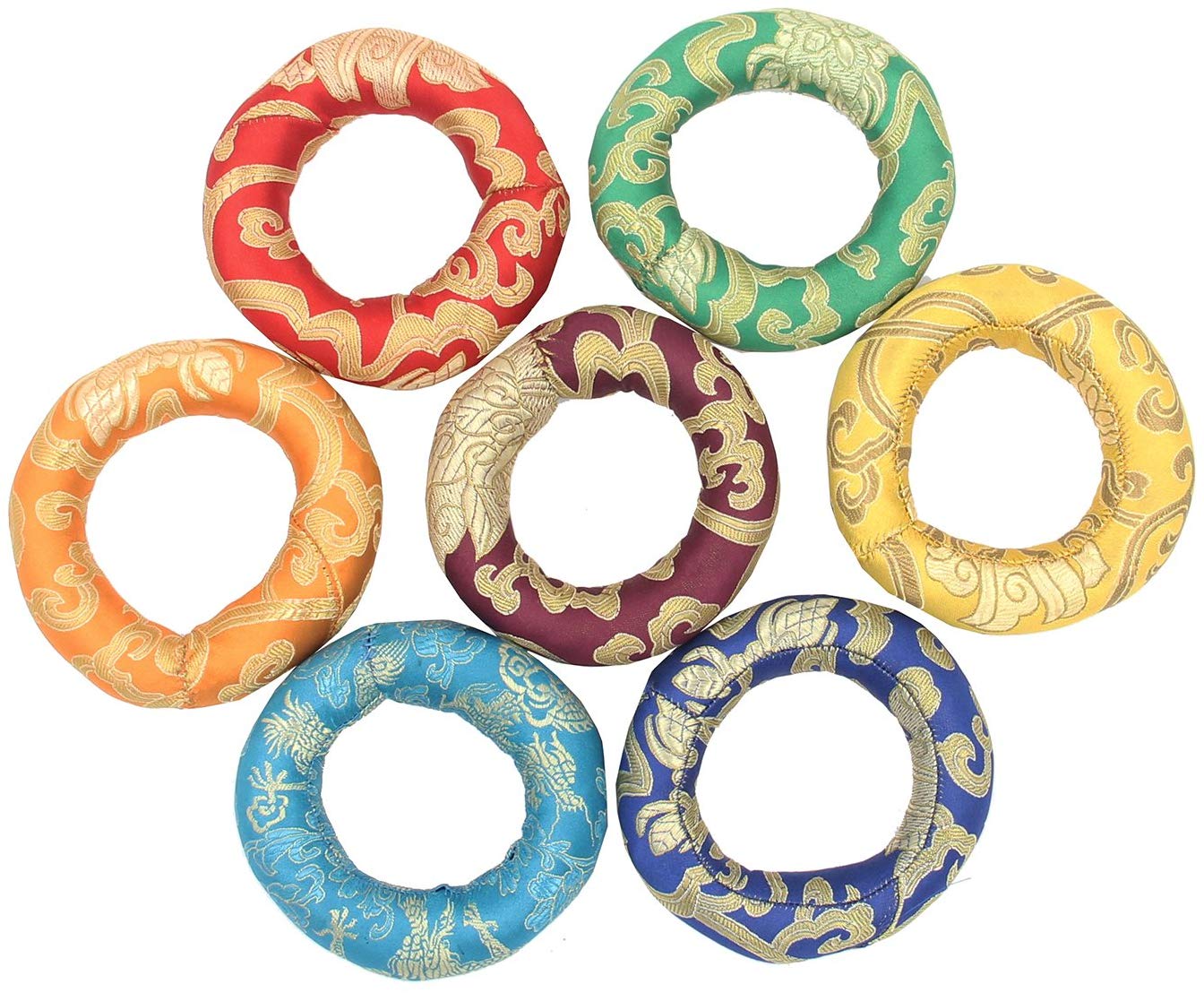 Silk Brocade Ring Cushion Pillow for Tibetan Singing Bowl Hand Made Nepal (Orange) - DharmaObjects