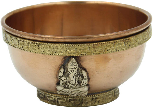Copper Offering Bowl Incense Burner Holder (3 Inches, Ganesh) - DharmaObjects