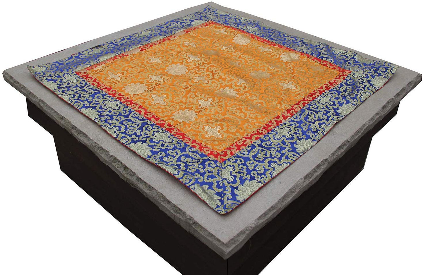 Tibetan Lotus Silk Brocade Table Runner/Shrine Cover/Altar Cloth/Table Cover (38 X 38 Inches) - DharmaObjects
