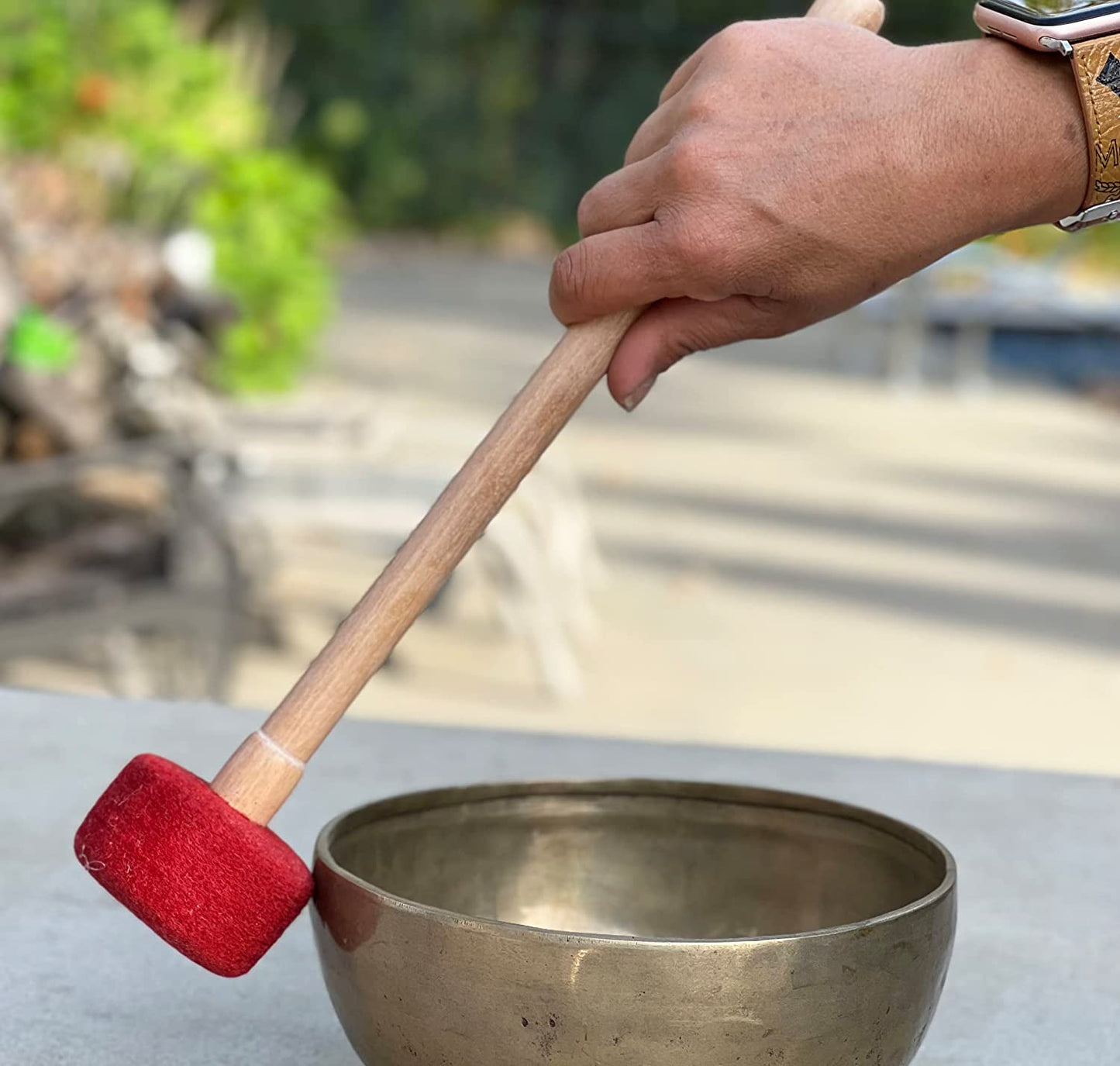 DharmaObjects Tibetan Singing Bowls Gong 12" Felt & Wood Striker Mallet (12" X 2.5")