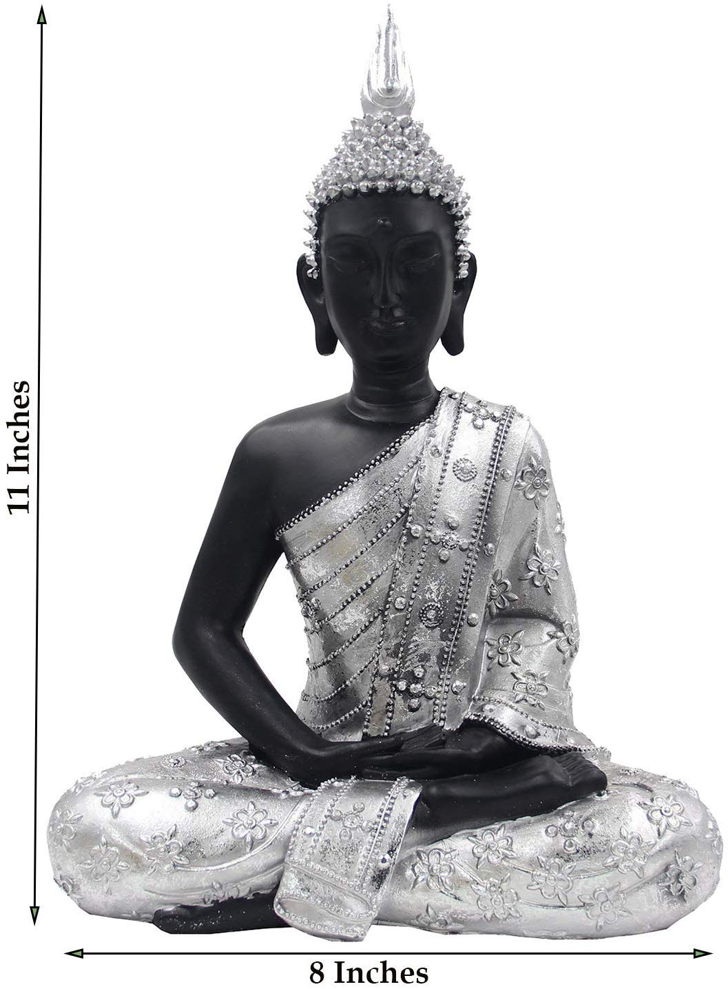 Meditating Buddha Statue Zen Mindfulness Peace Harmony (Silver, 11 Inches) - DharmaObjects
