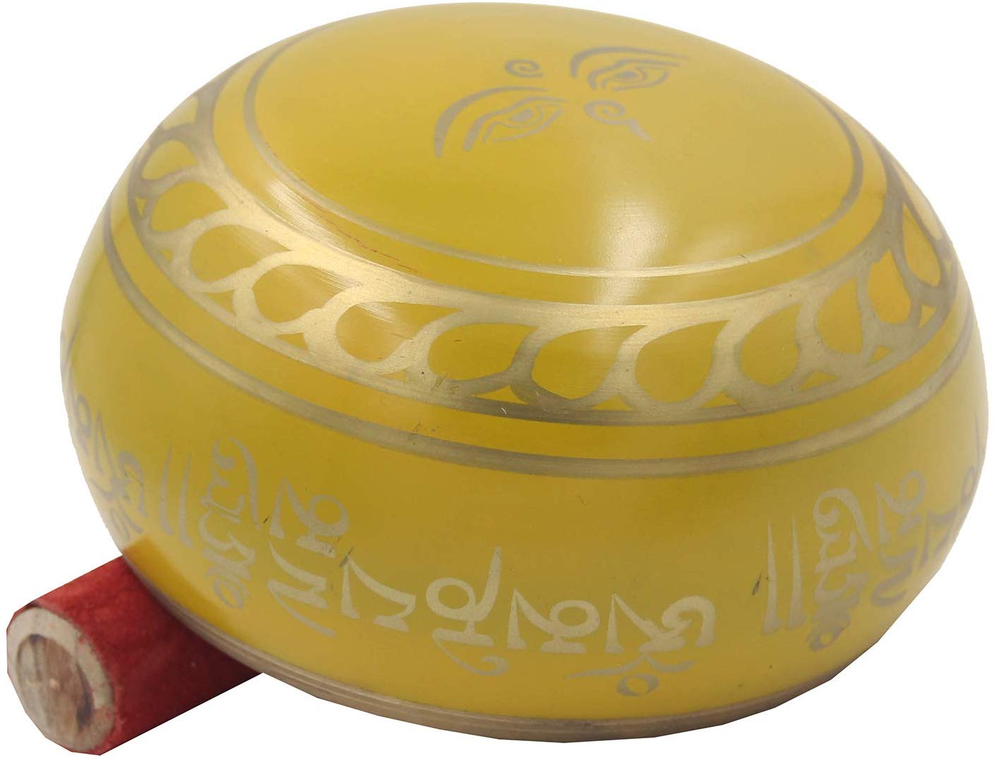 Tibetan Meditation Om Mani Padme Hum Peace Singing Bowl With Mallet (X-Large, Yellow) - DharmaObjects