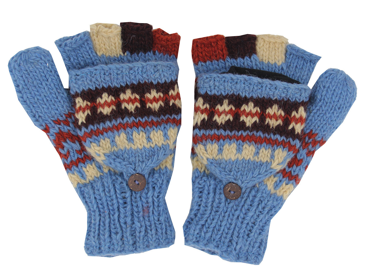 Hand Knit Wool Gloves Fingerless Fair Isle Fingerless Mittens