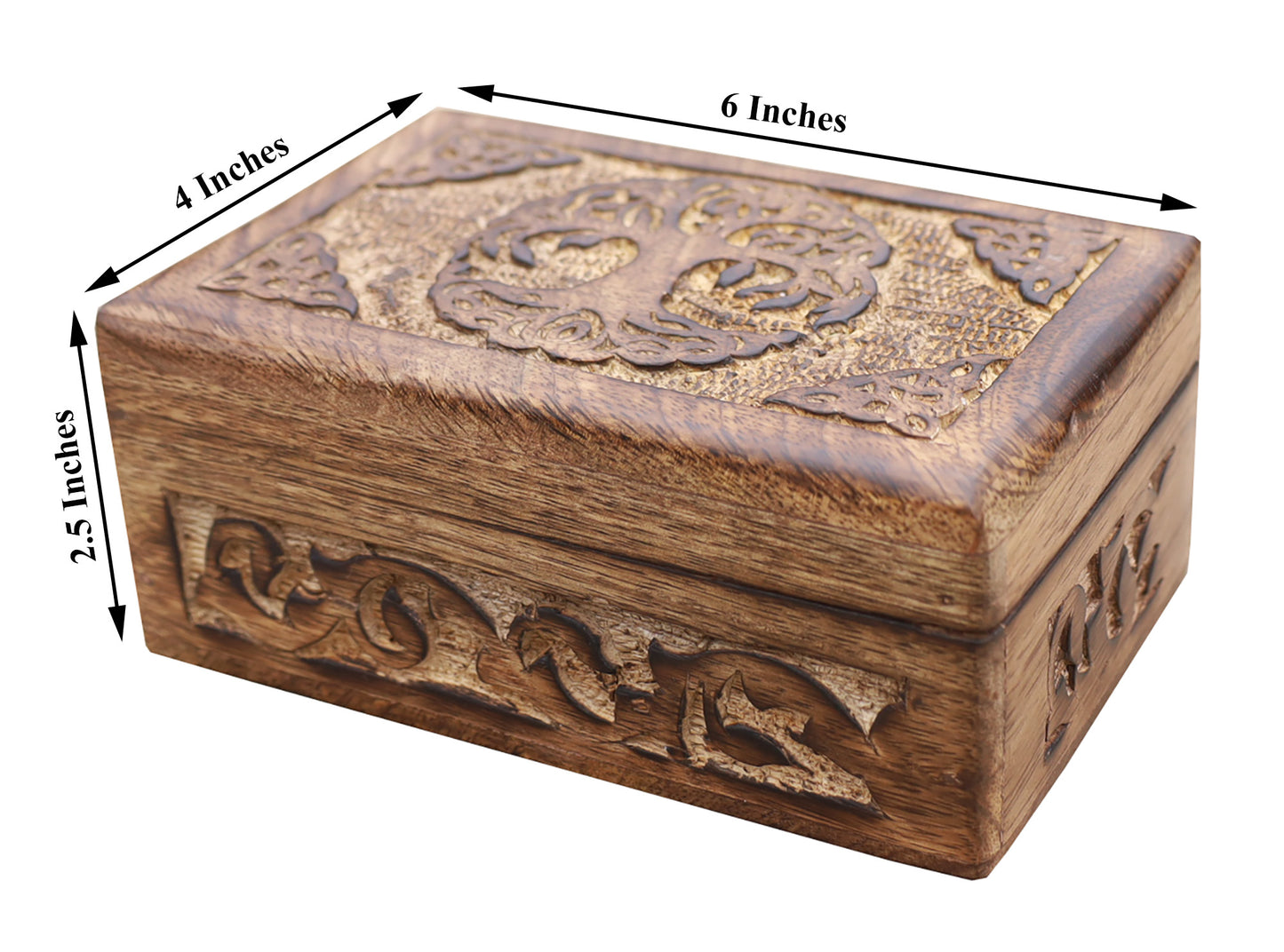 Celtic Tree Of Life Hand Carved Jewelry Storage Keepsake Wooden Box