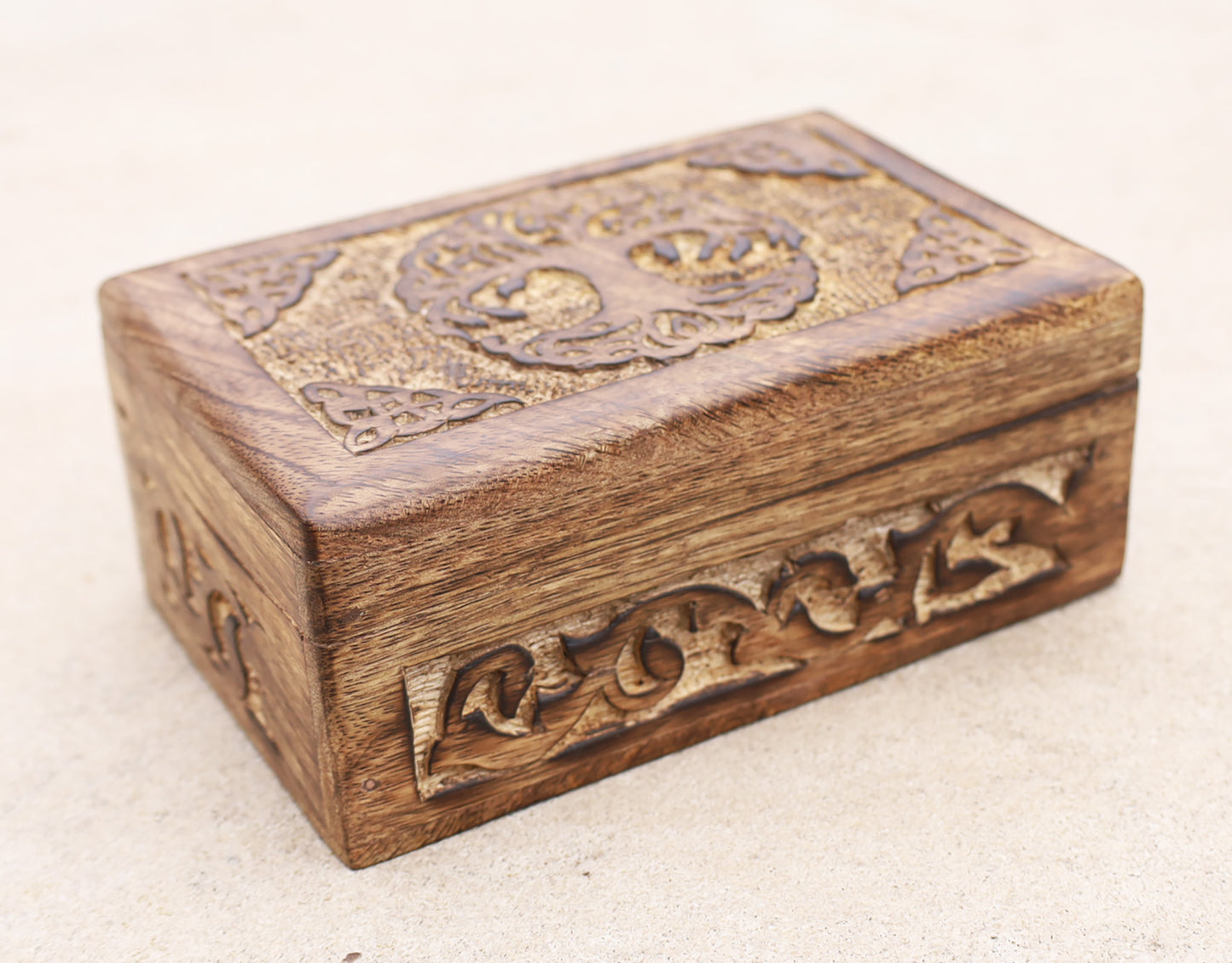 Celtic Tree Of Life Hand Carved Jewelry Storage Keepsake Wooden Box