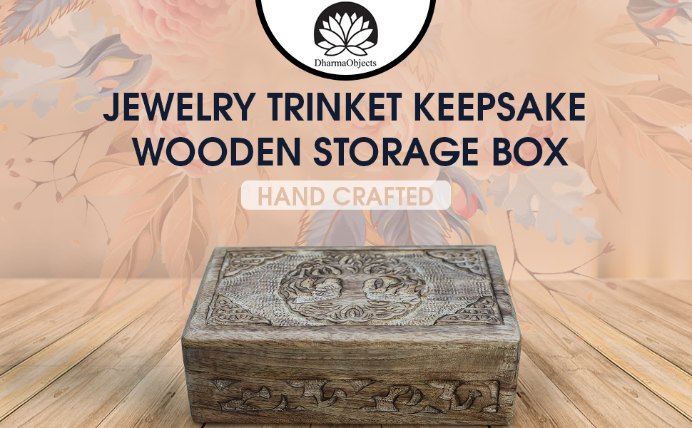 Hand Carved Jewelry Trinket Keepsake Wooden Storage Box (Celtic Tree of Life, Large)