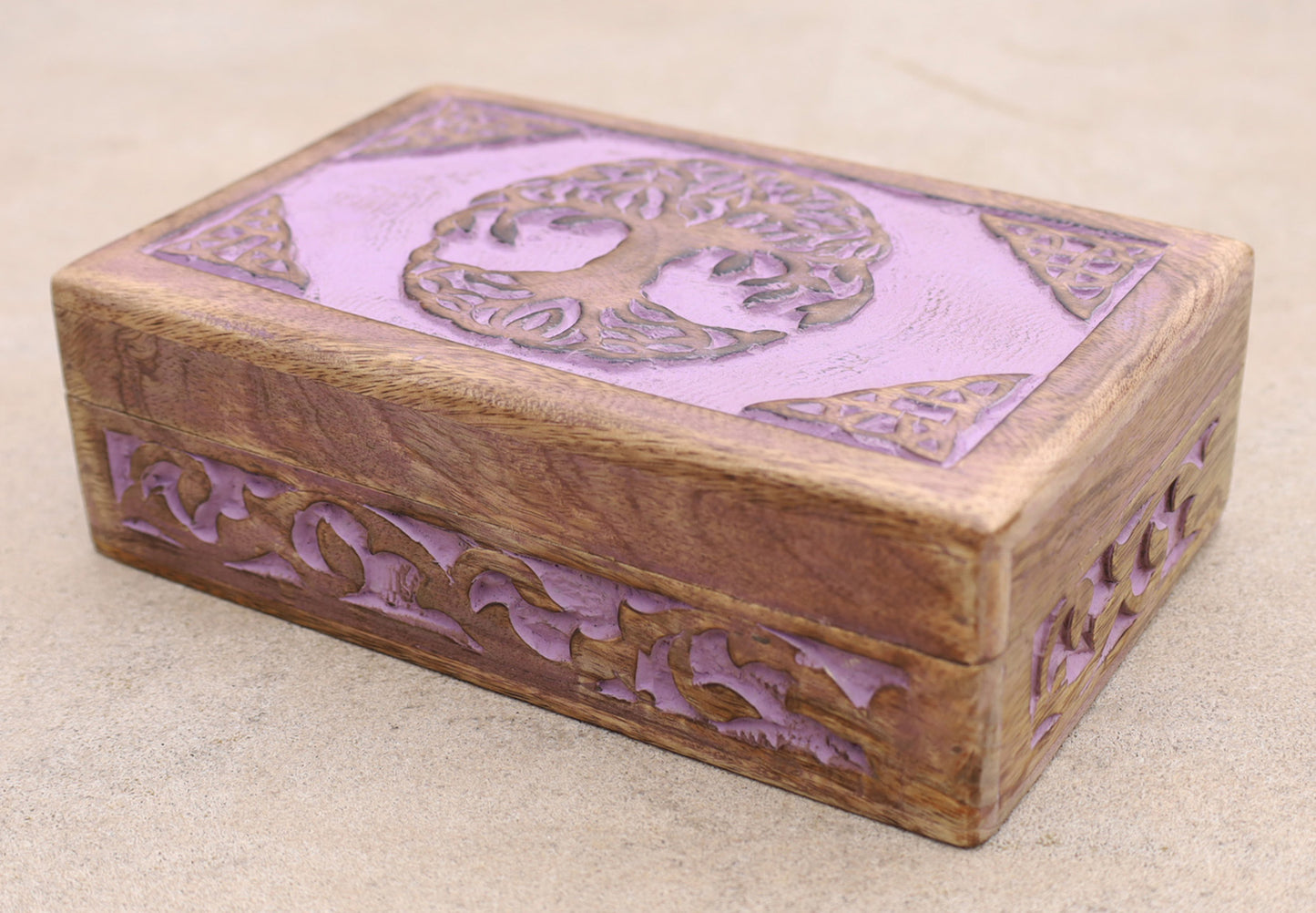 Hand Carved Jewelry Trinket Keepsake Wooden Storage Box (Celtic Tree of Life, Large)