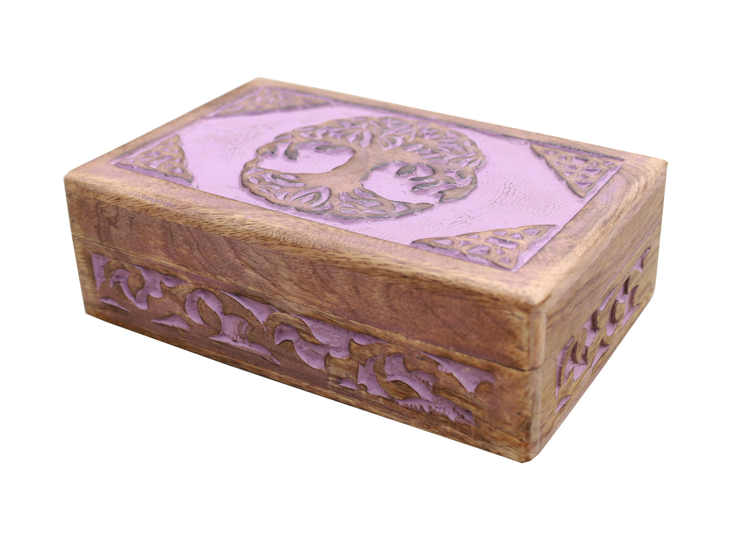 Hand Carved Jewelry Trinket Keepsake Wooden Storage Box (Celtic Tree of Life, Large)