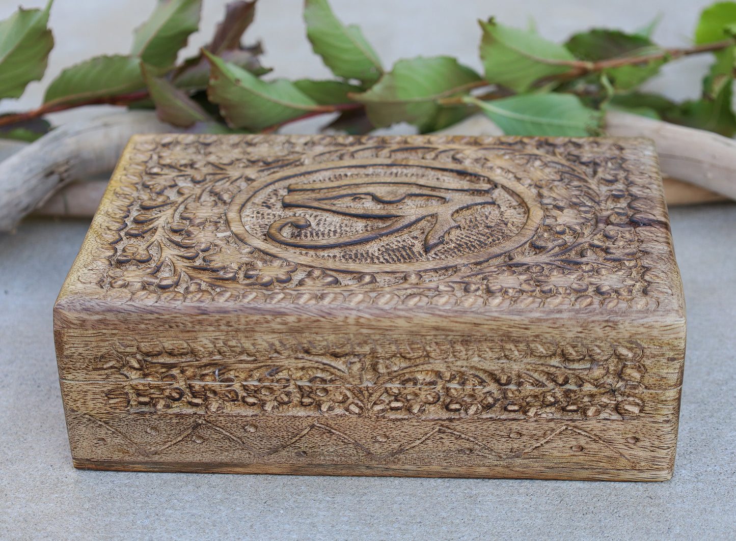 Egyptian Eye of Horus Hand Carved Jewelry Trinket Keepsake Wooden Storage Box