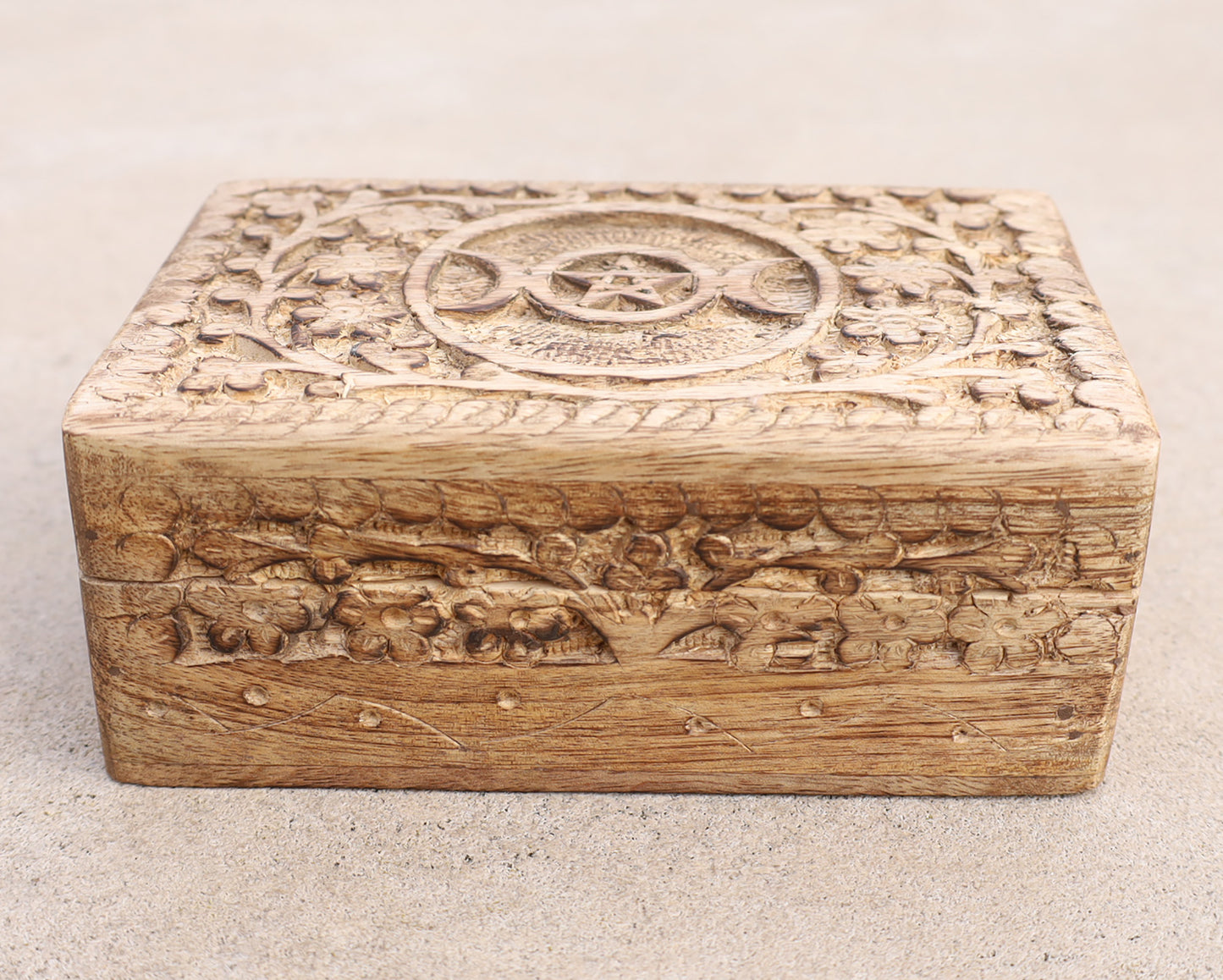 Hand Carved Triple Moon Wooden Storage, Jewelry, Keepsake Box