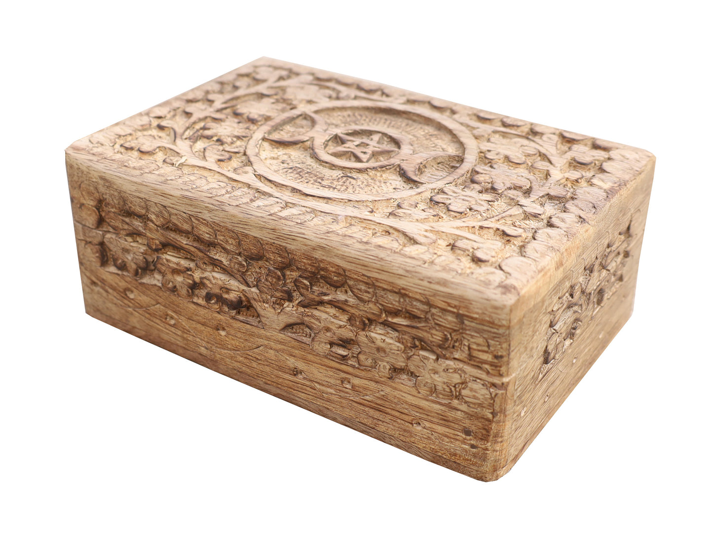 Hand Carved Triple Moon Wooden Storage, Jewelry, Keepsake Box