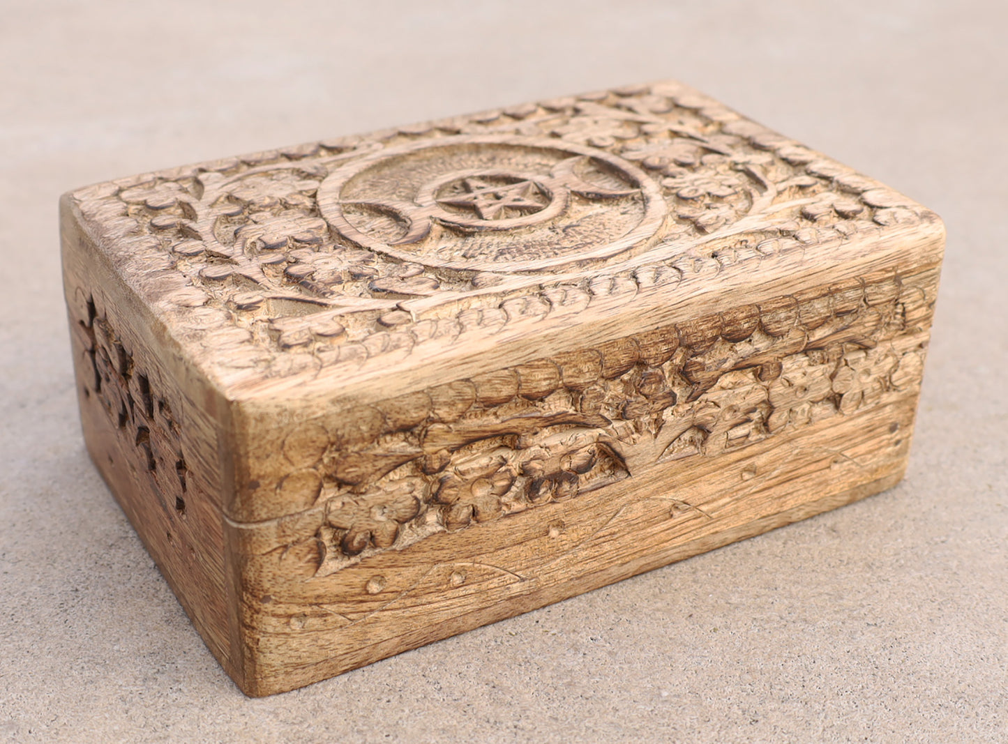 Hand Carved Triple Moon Wooden Storage, Jewelry, Keepsake Box