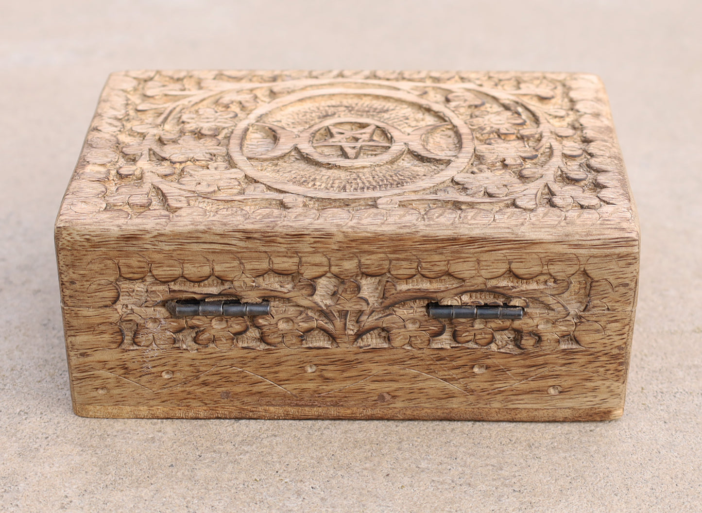 Hand Carved Triple Moon Wooden Storage, Jewelry, Keepsake Box