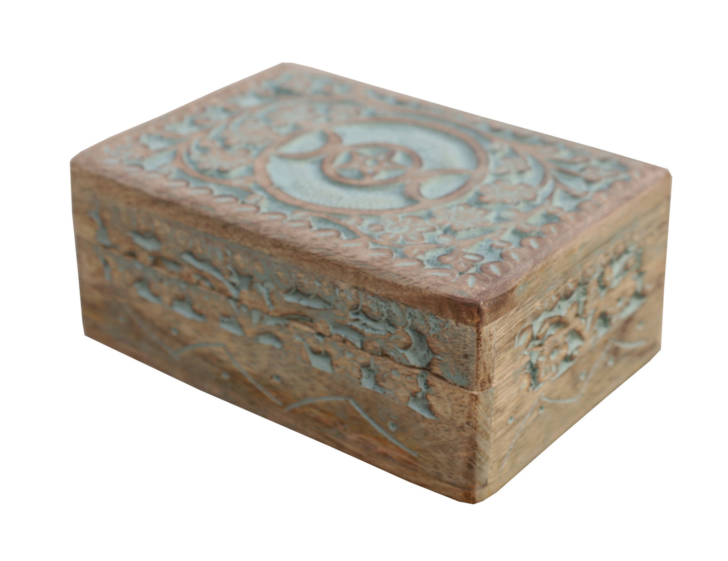 Hand Carved Triple Moon Wooden Storage, Jewelry, Keepsake Box