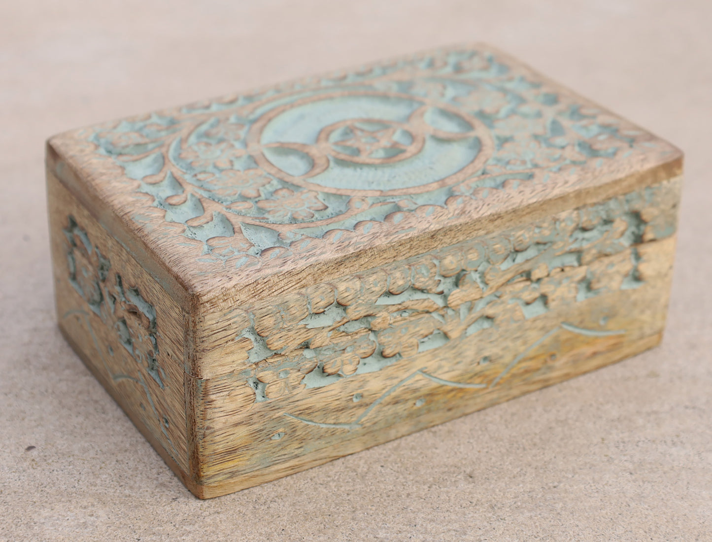 Hand Carved Triple Moon Wooden Storage, Jewelry, Keepsake Box