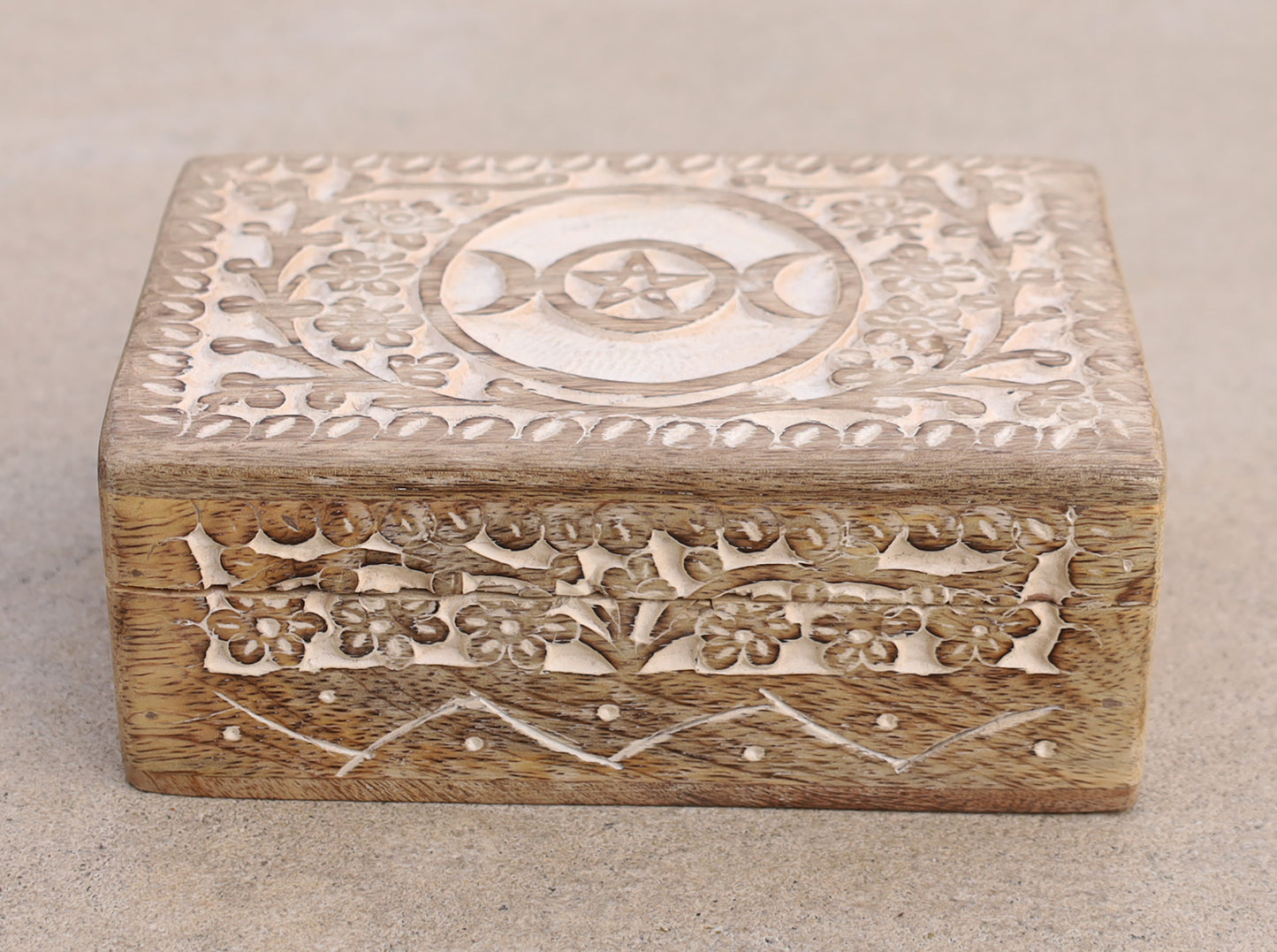 Hand Carved Triple Moon Wooden Storage, Jewelry, Keepsake Box