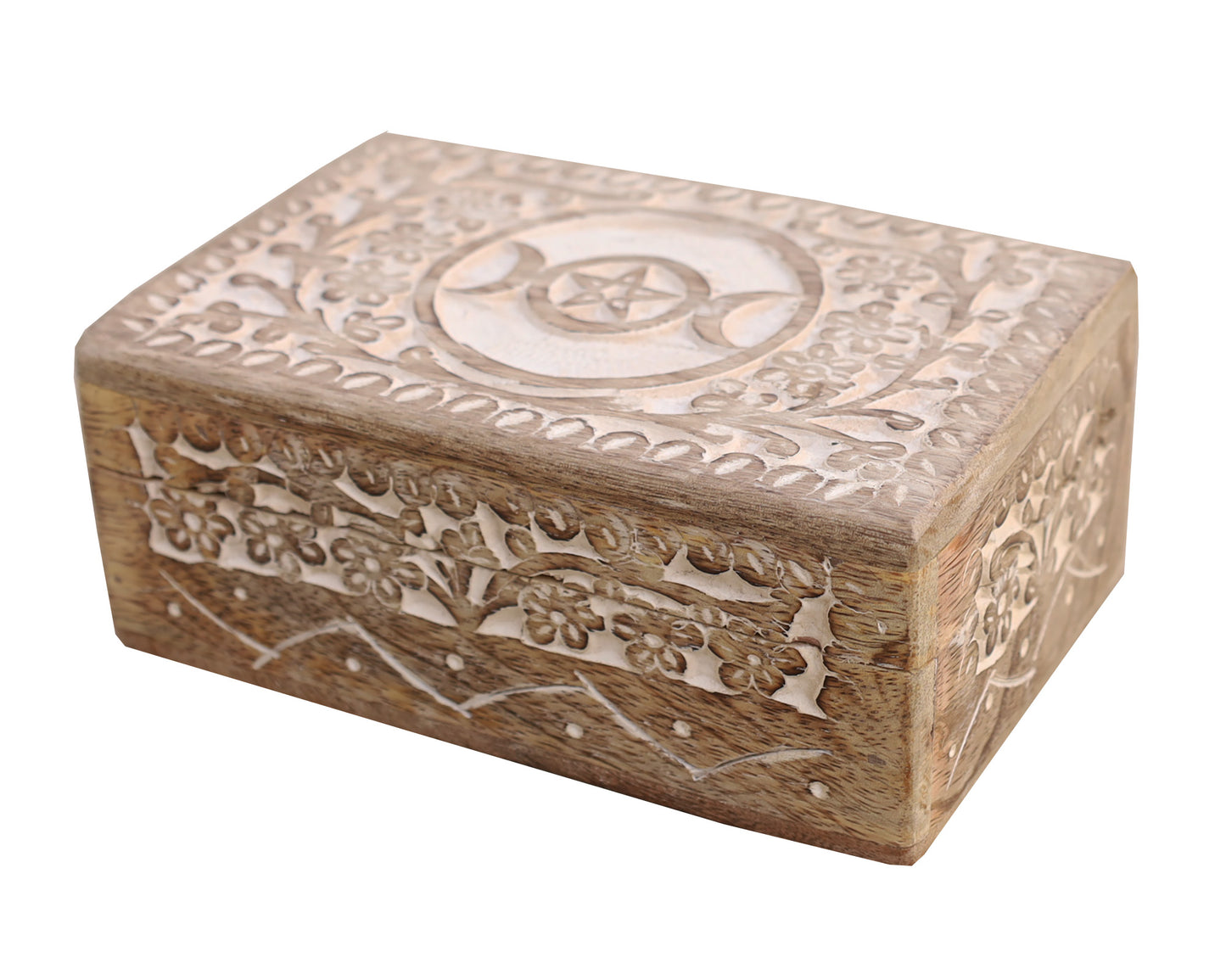 Hand Carved Triple Moon Wooden Storage, Jewelry, Keepsake Box