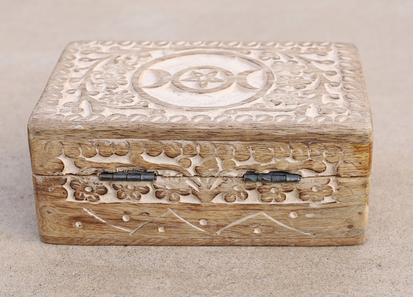 Hand Carved Triple Moon Wooden Storage, Jewelry, Keepsake Box