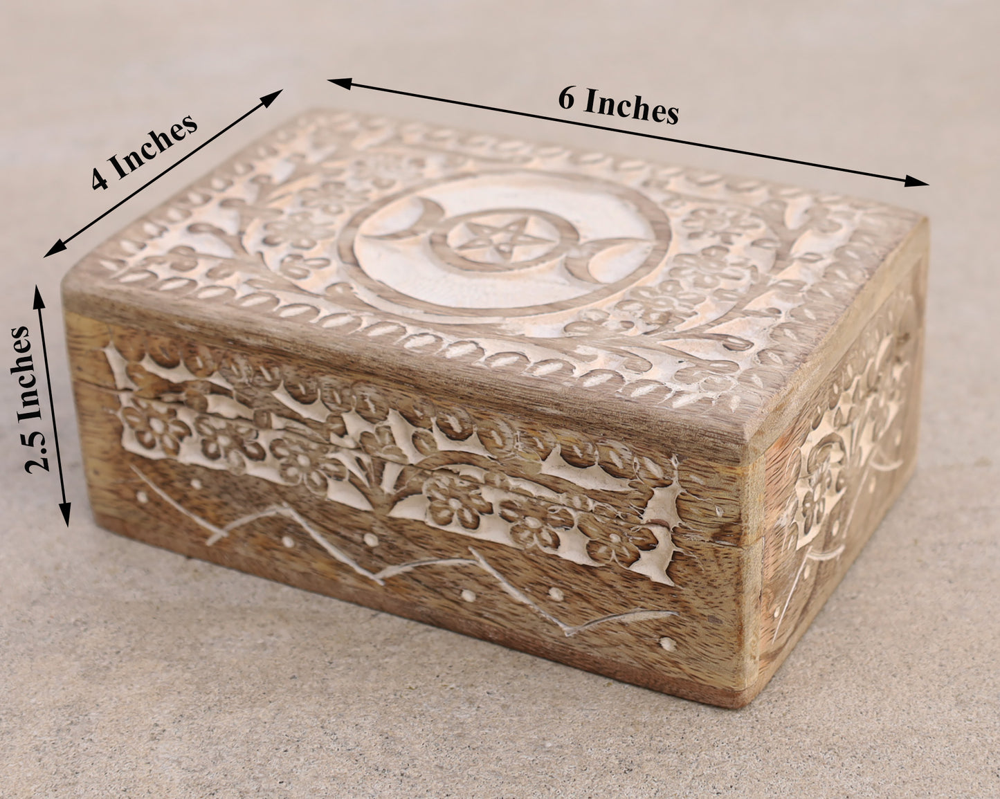 Hand Carved Triple Moon Wooden Storage, Jewelry, Keepsake Box