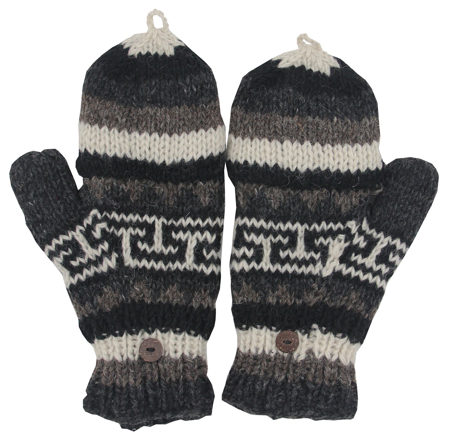 Hand Knit 100% Wool Convertible Finger less Mittens Glove Nepal - DharmaObjects