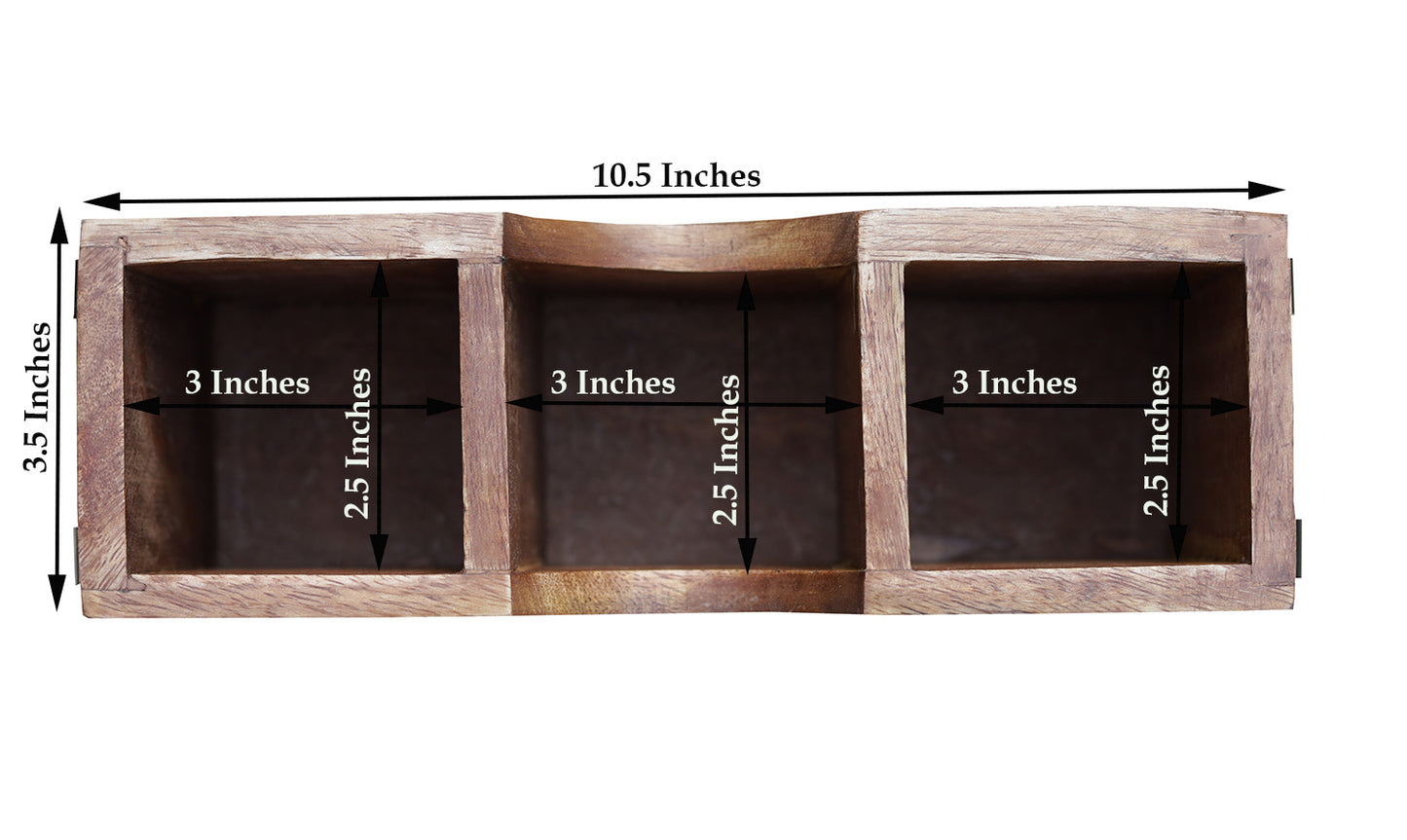 Mango Wood Utensils Caddy, Holder for Spoons, Forks, Knives, Salt Pepper, Napkins, Silverware Organizer, Flatware Holder