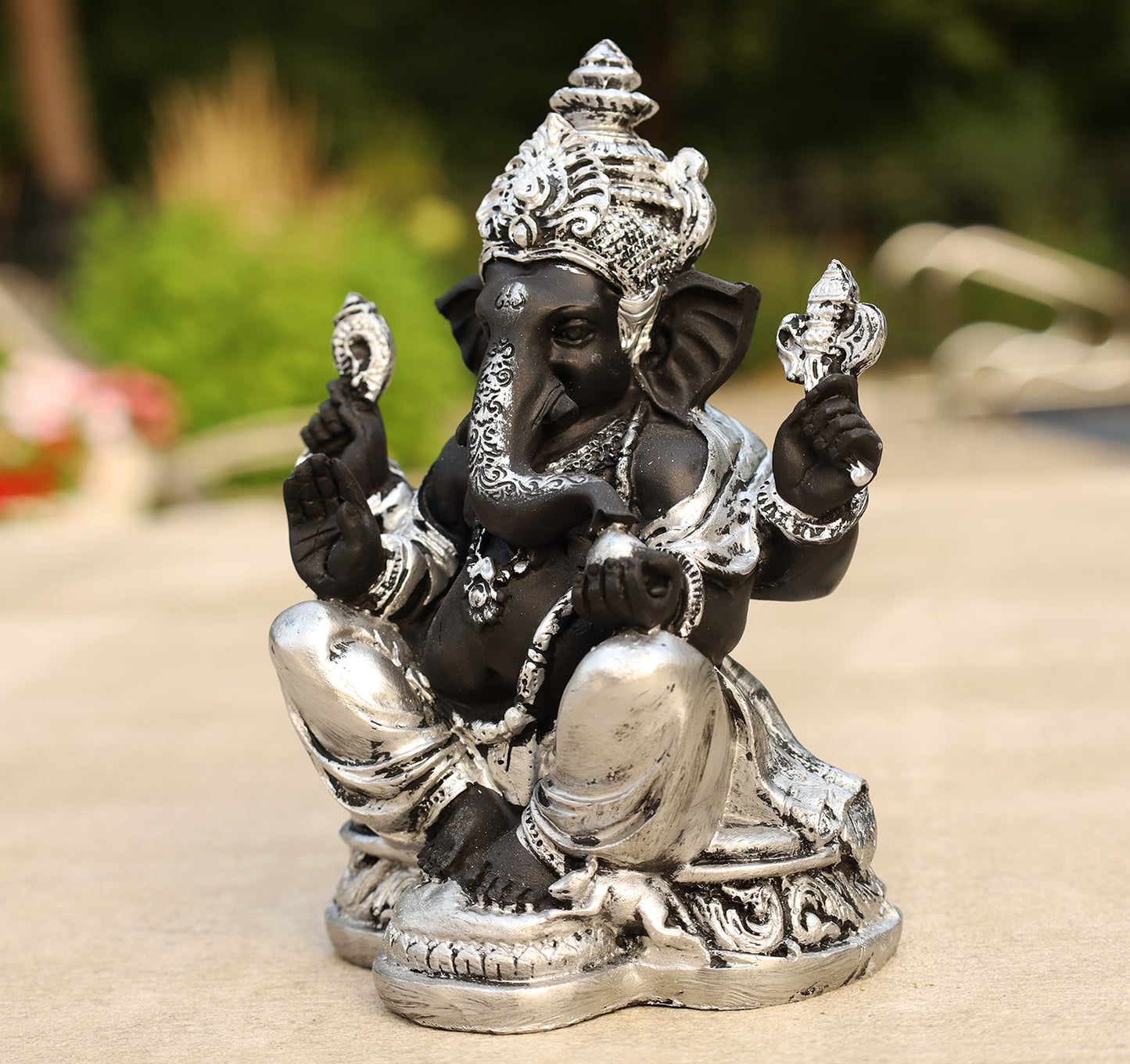 Ganesh Ganesha Statue Hindu Elephant God of Success Cold Cast Resin Silver Finish