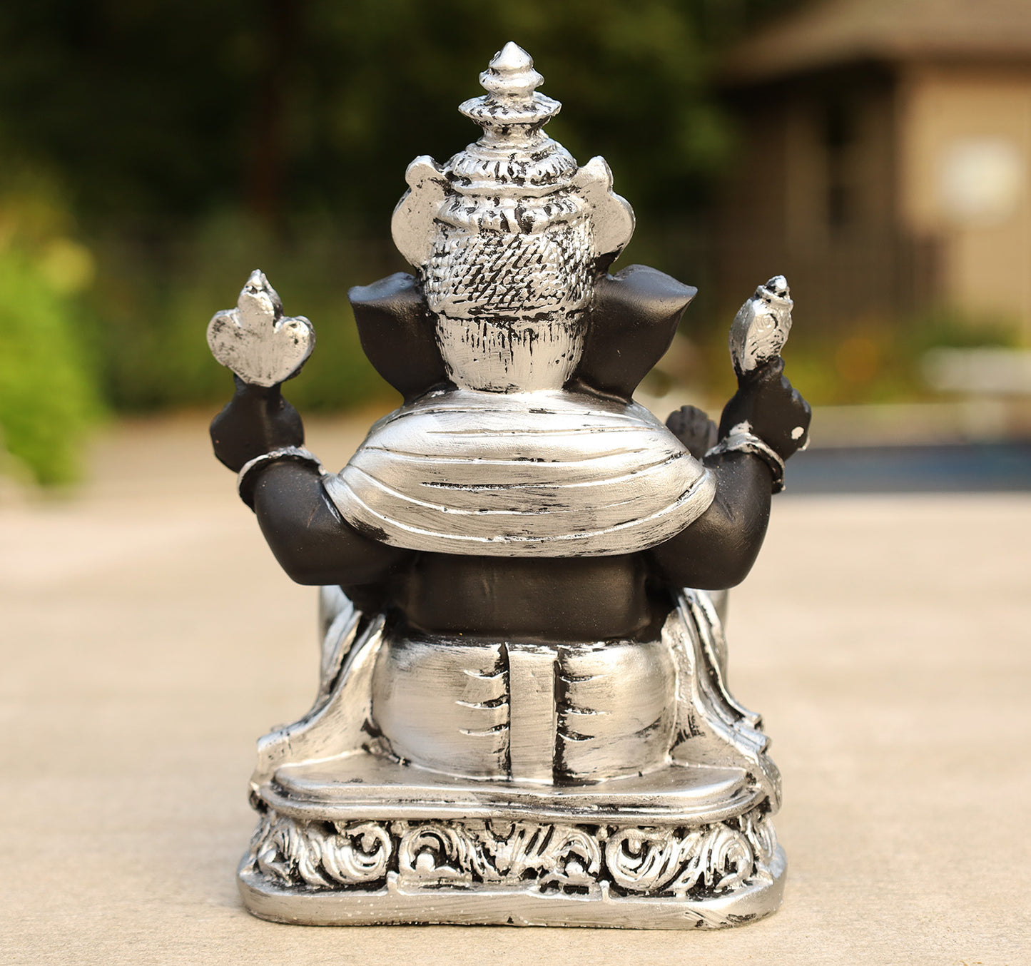 Ganesh Ganesha Statue Hindu Elephant God of Success Cold Cast Resin Silver Finish