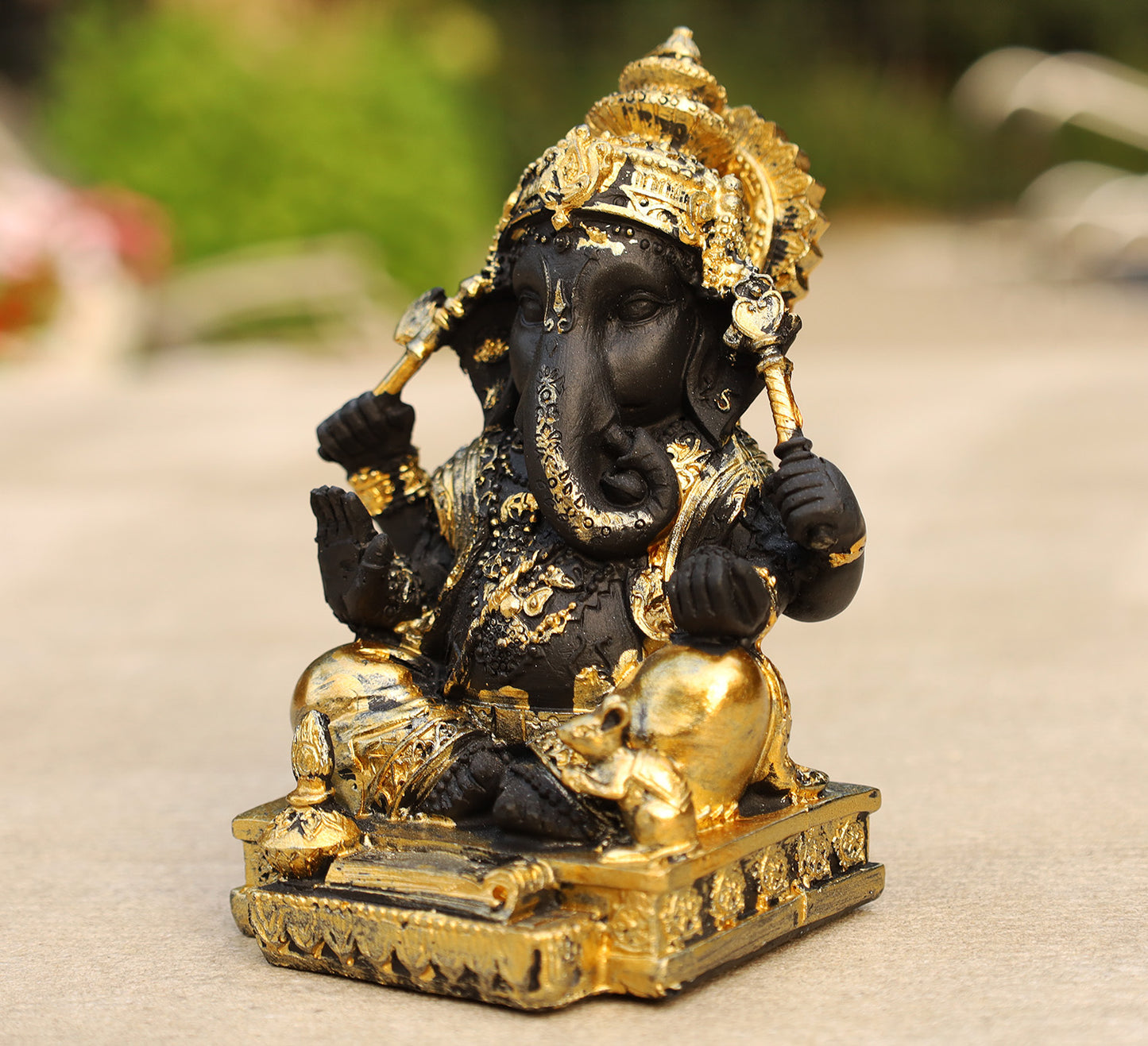 Ganesh Ganesha Statue Hindu Elephant God of Success Cold Cast Resin Gold Finish