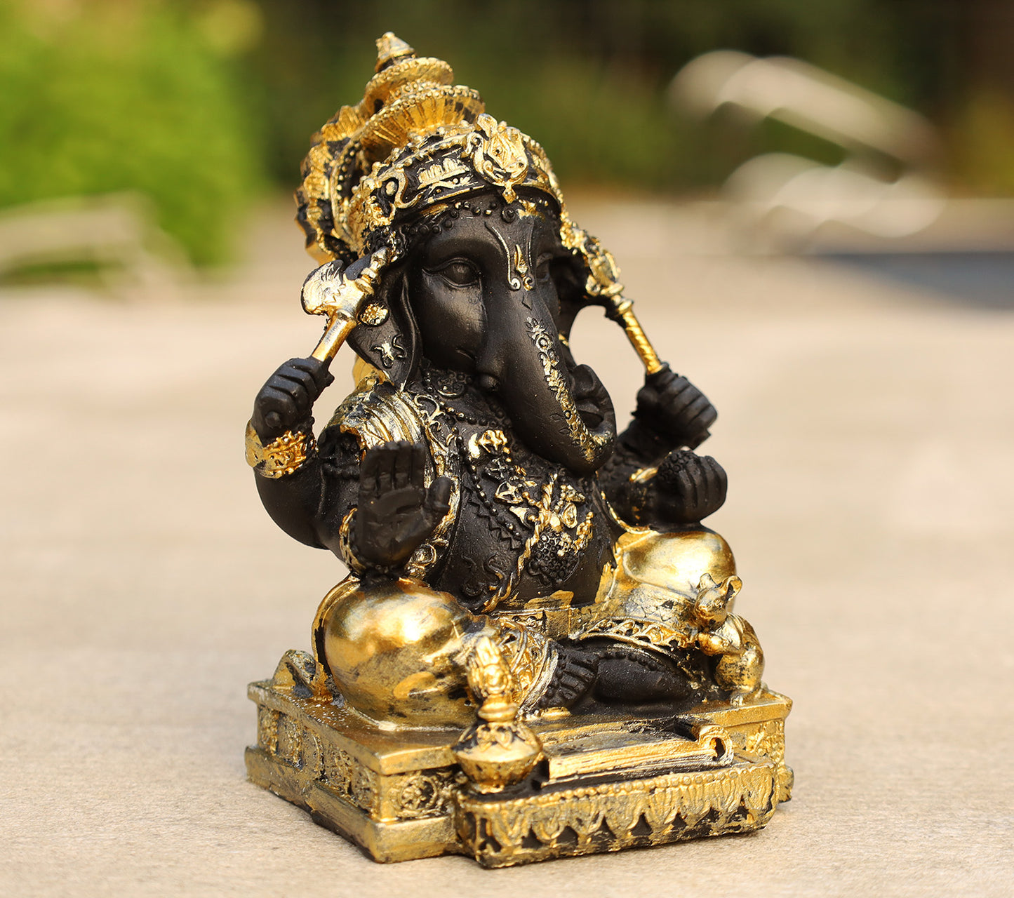 Ganesh Ganesha Statue Hindu Elephant God of Success Cold Cast Resin Gold Finish