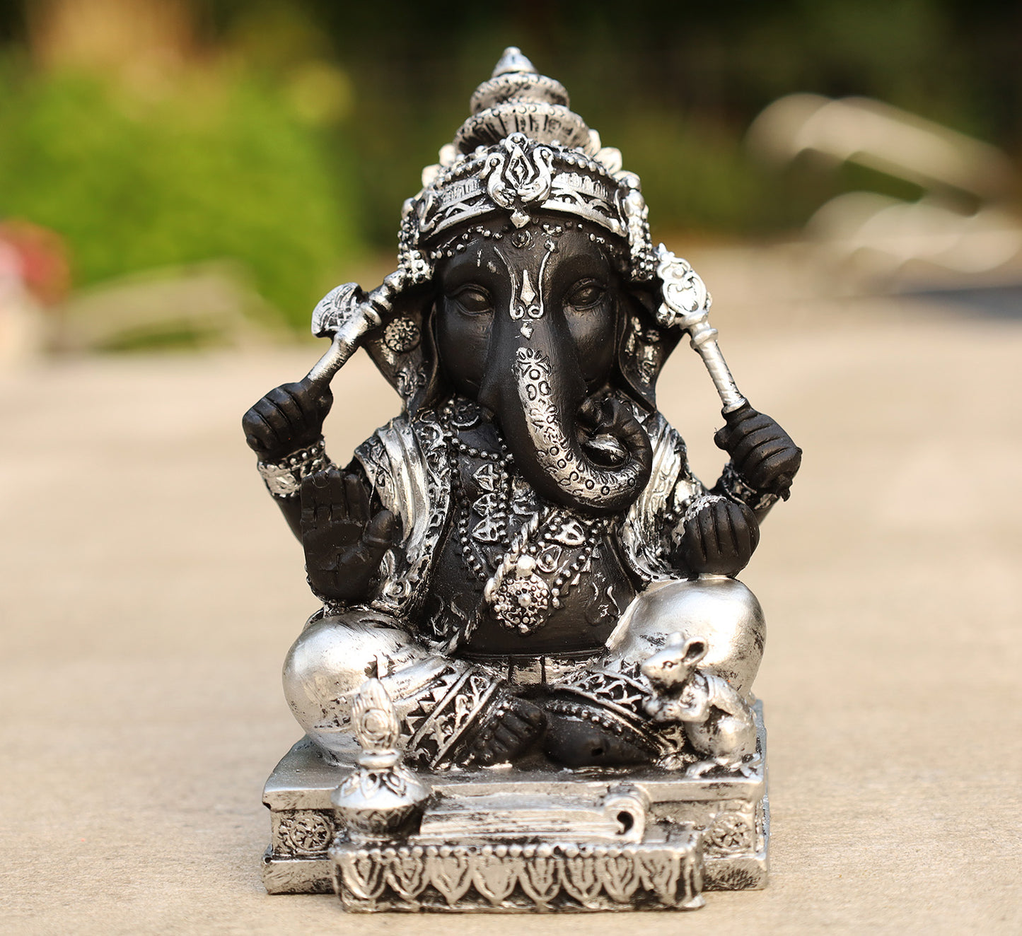 Ganesh Ganesha Statue Hindu Elephant God of Success Cold Cast Resin Silver Finish