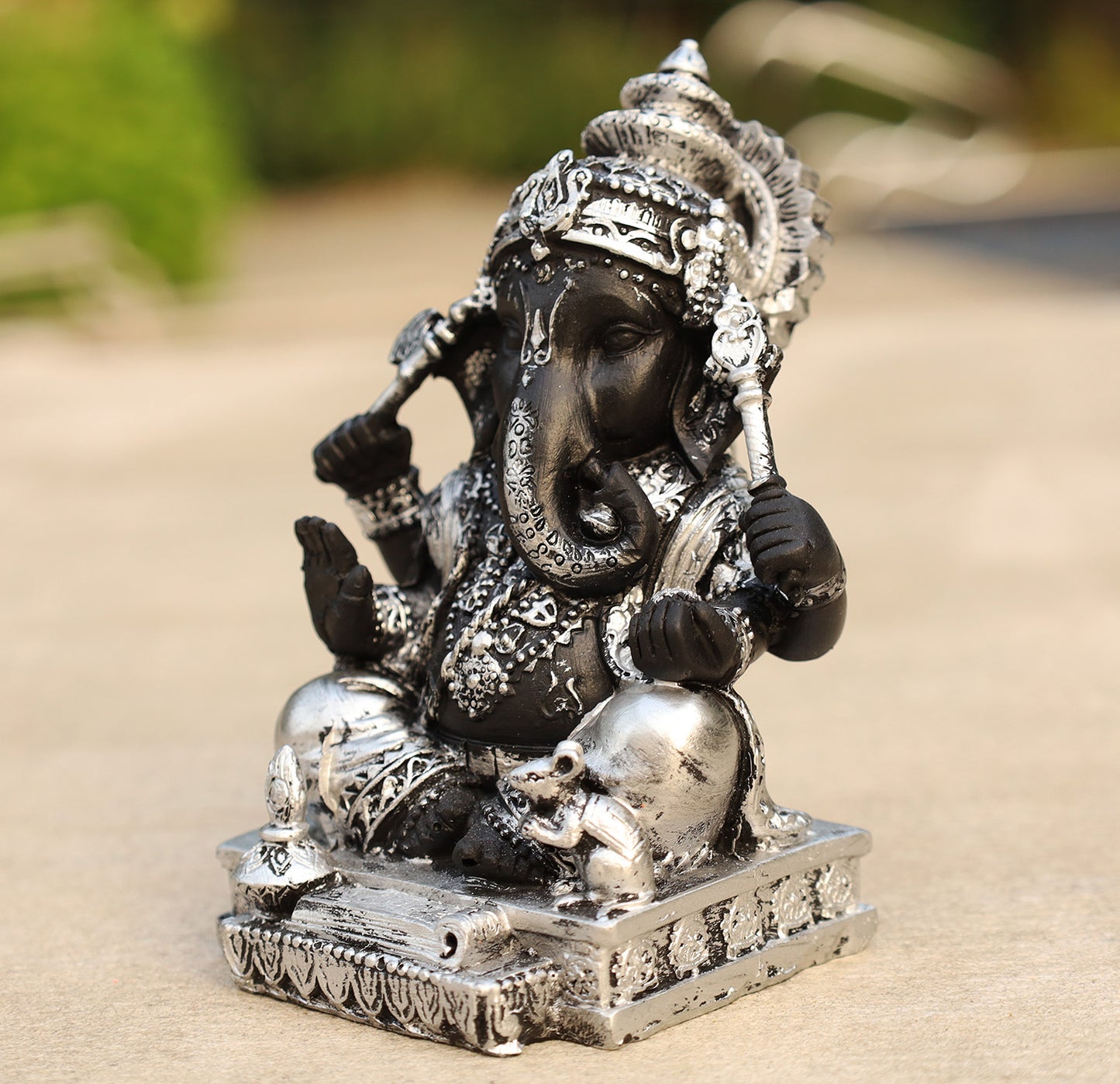 Ganesh Ganesha Statue Hindu Elephant God of Success Cold Cast Resin Silver Finish