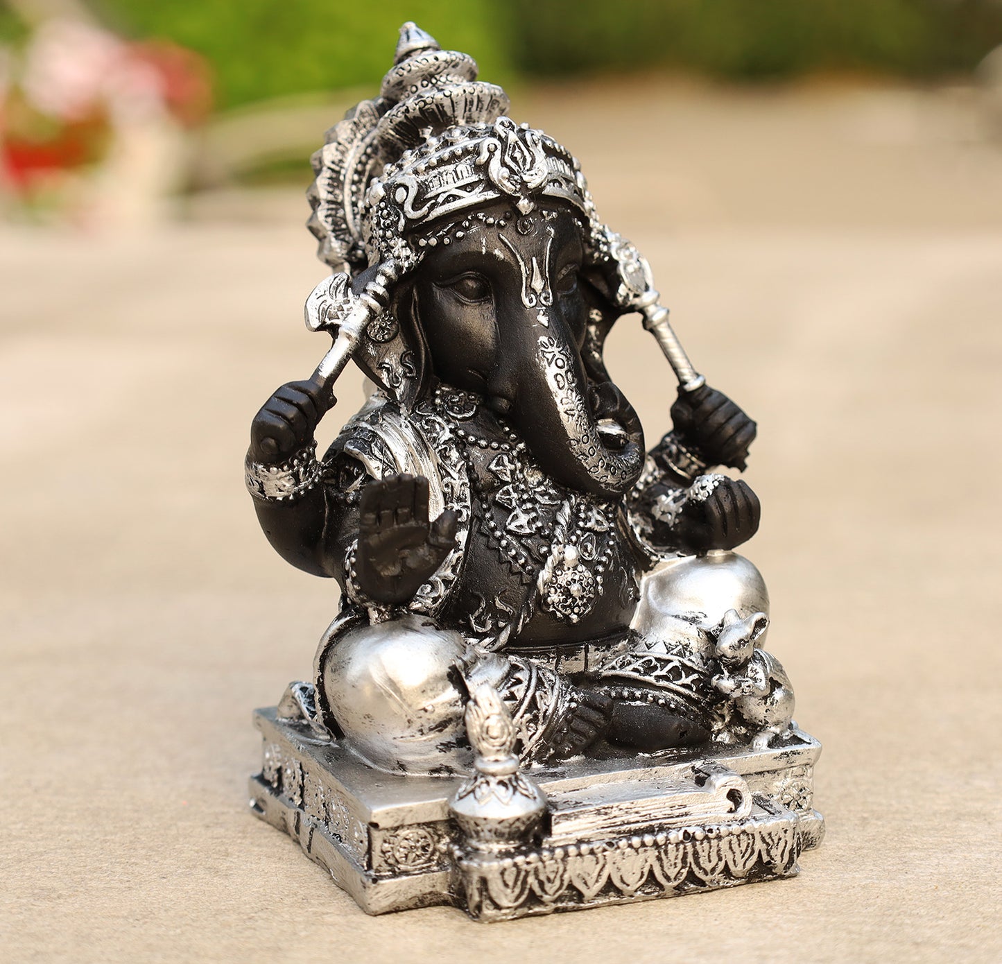 Ganesh Ganesha Statue Hindu Elephant God of Success Cold Cast Resin Silver Finish