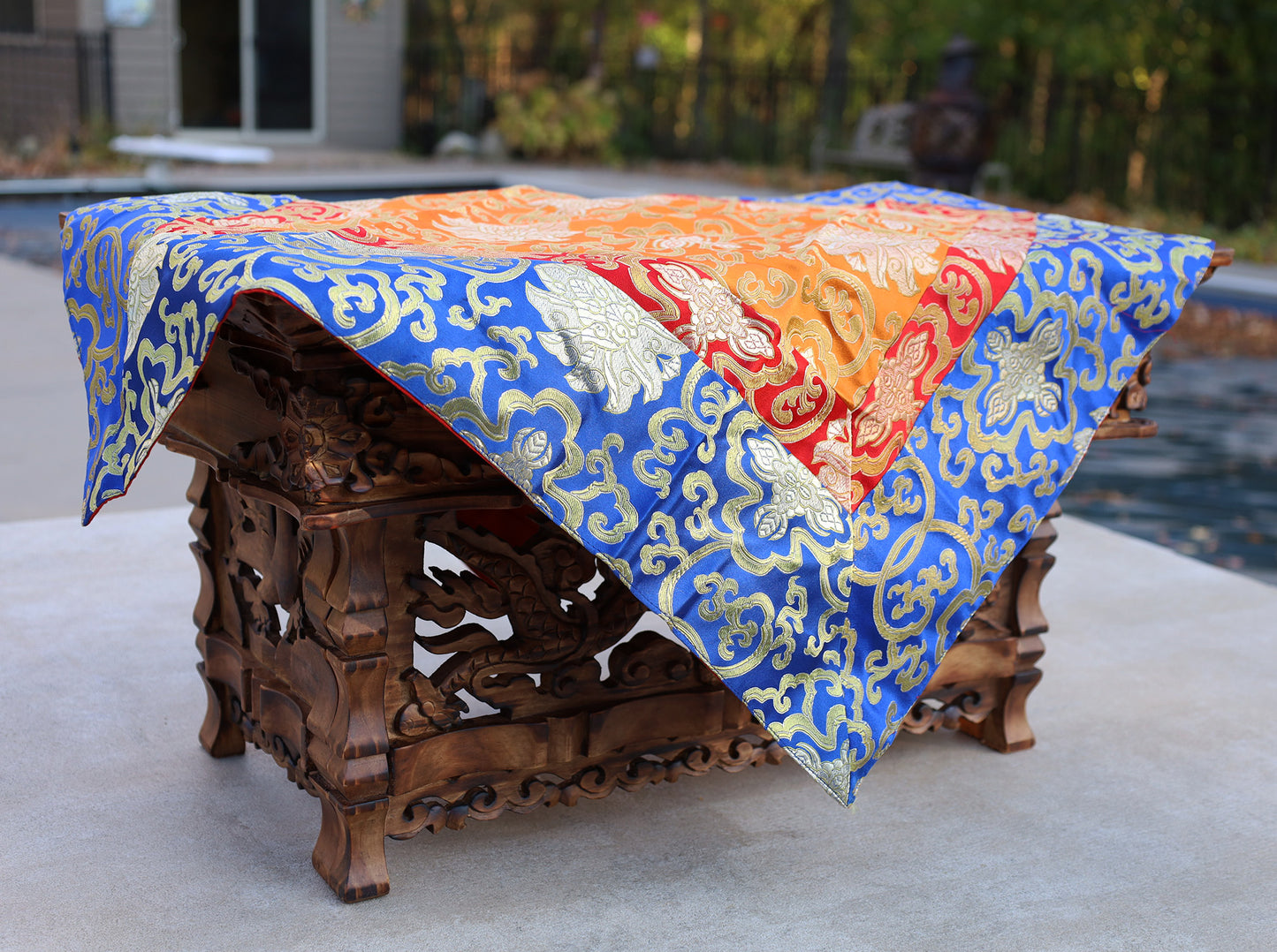 Tibetan Buddhist Lotus Silk Brocade Table Runner/Shrine Cover/Altar Cloth/Table Cover