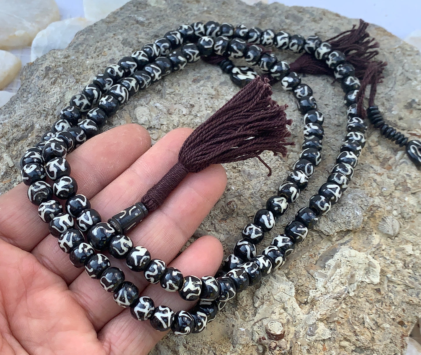 Natural Buffalo Bone Tibetan Om 108 Beads Prayer Mala